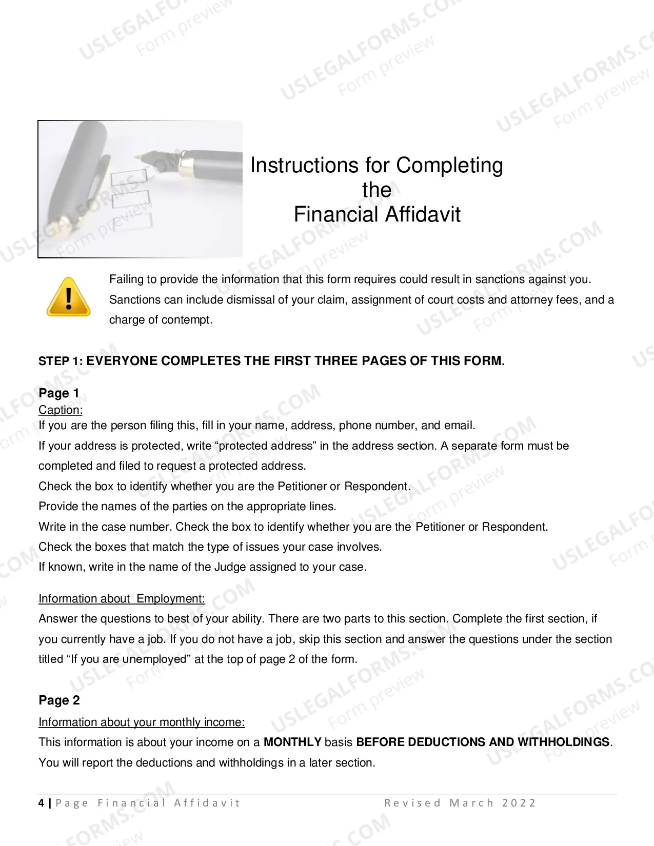 Preview Affidavit Of Financial Information