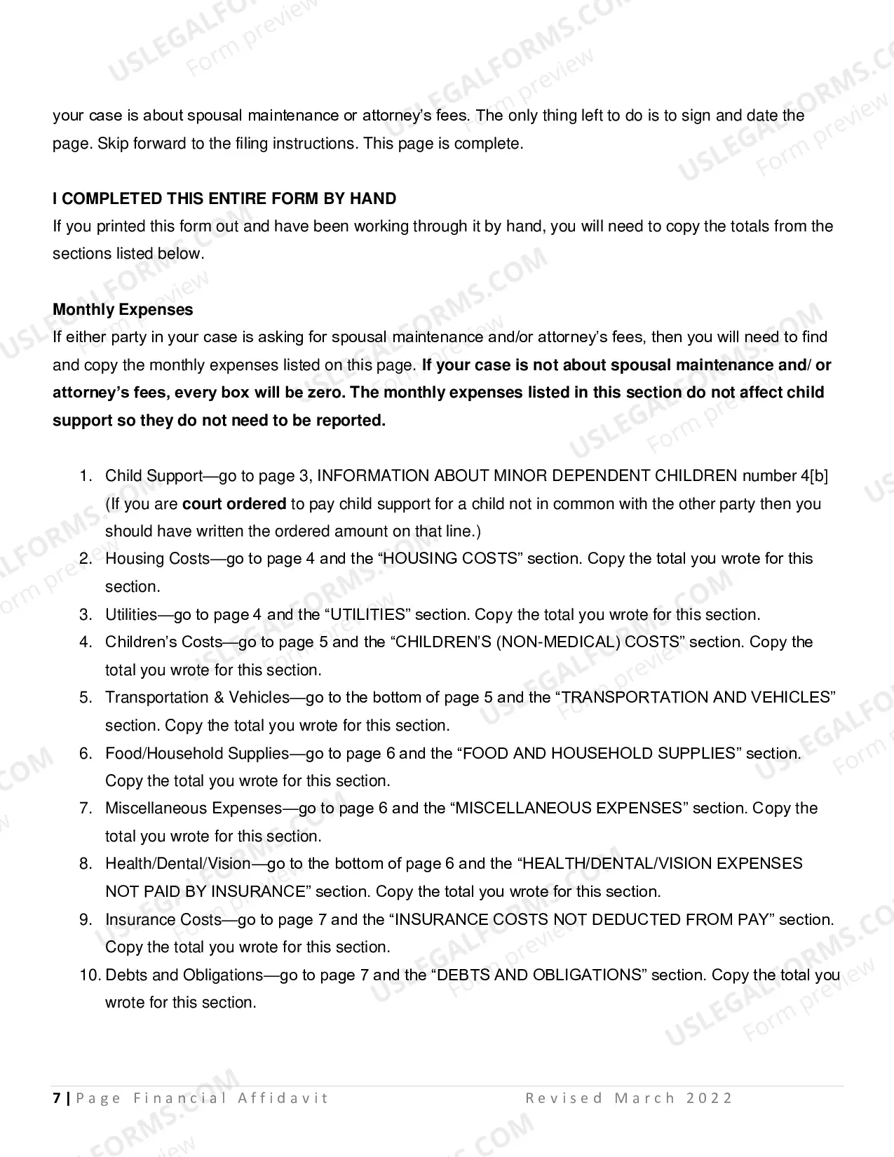 Preview Affidavit Of Financial Information