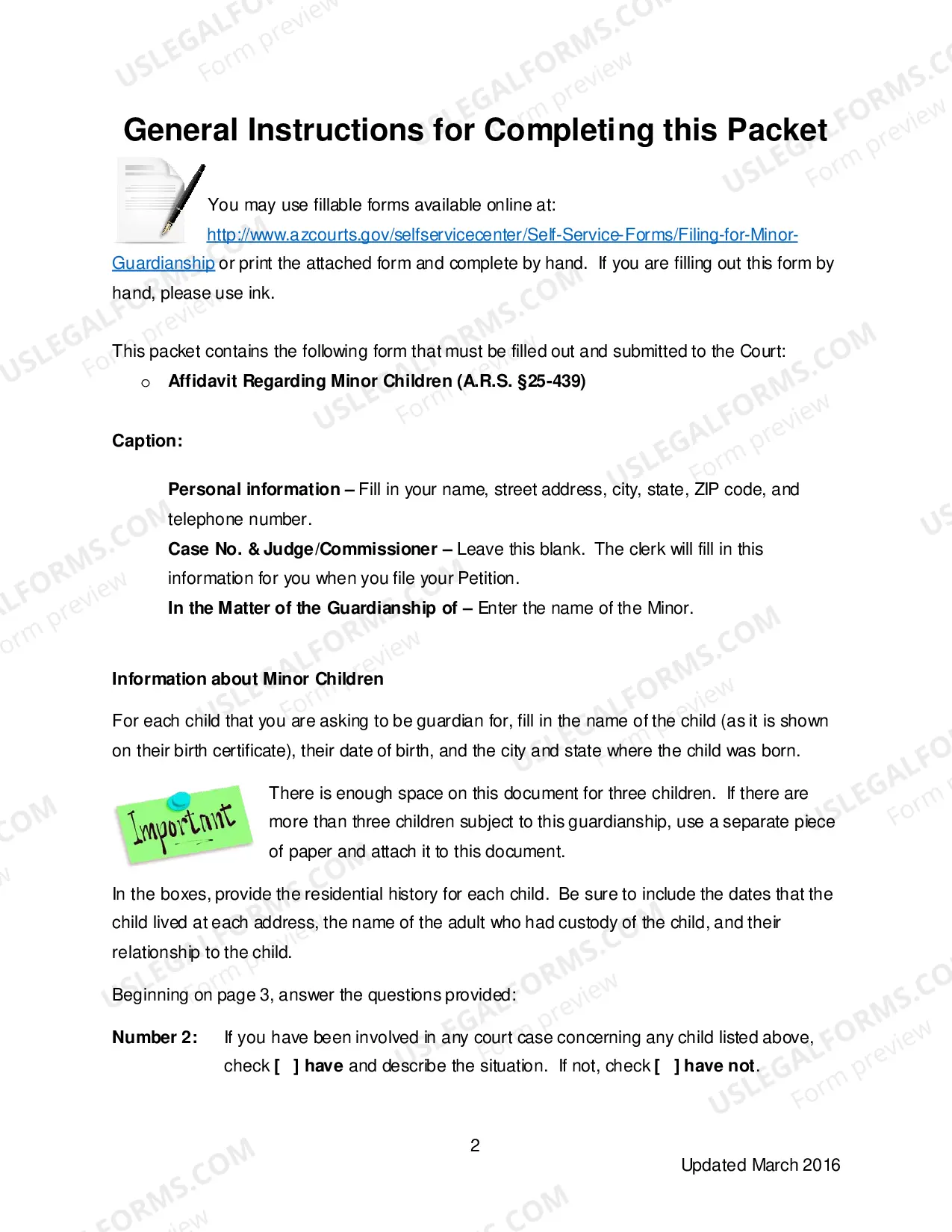 Preview Affidavit Re Minor Children