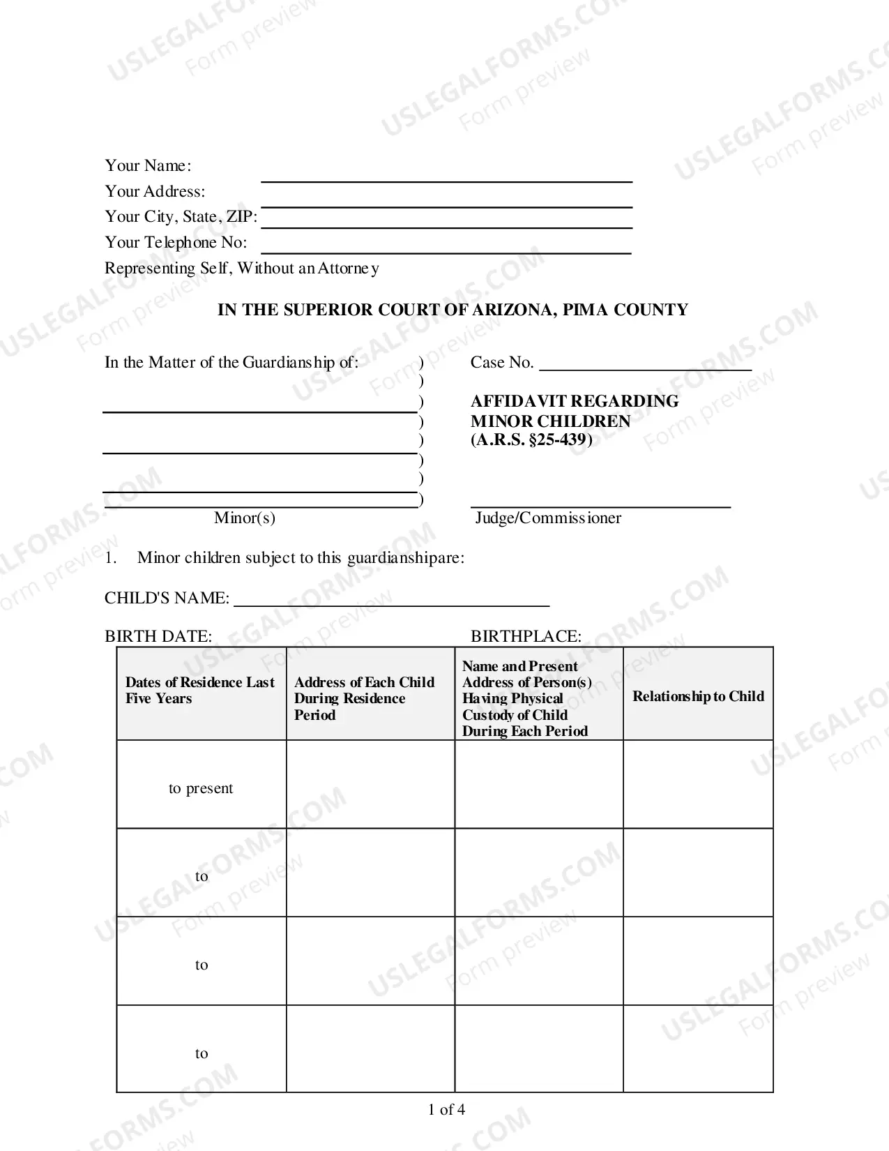 Preview Affidavit Re Minor Children