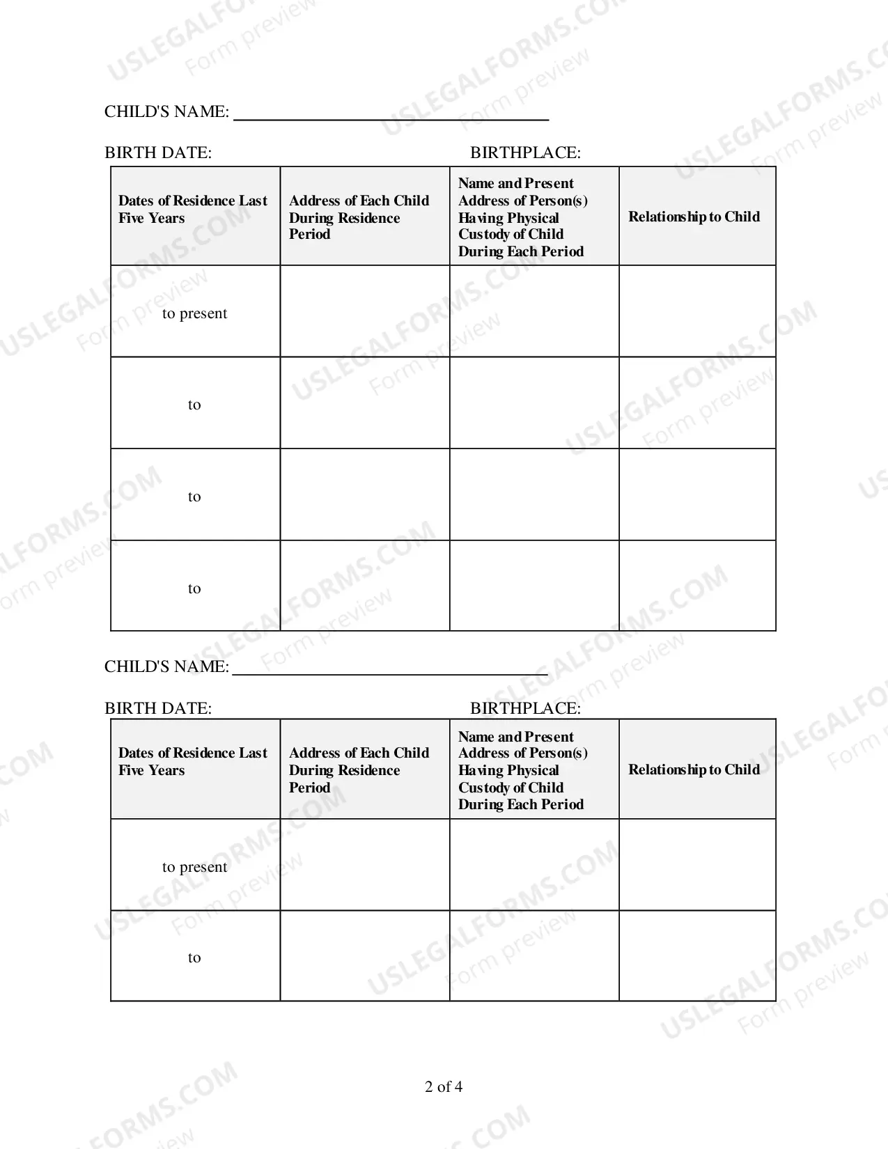 Preview Affidavit Re Minor Children