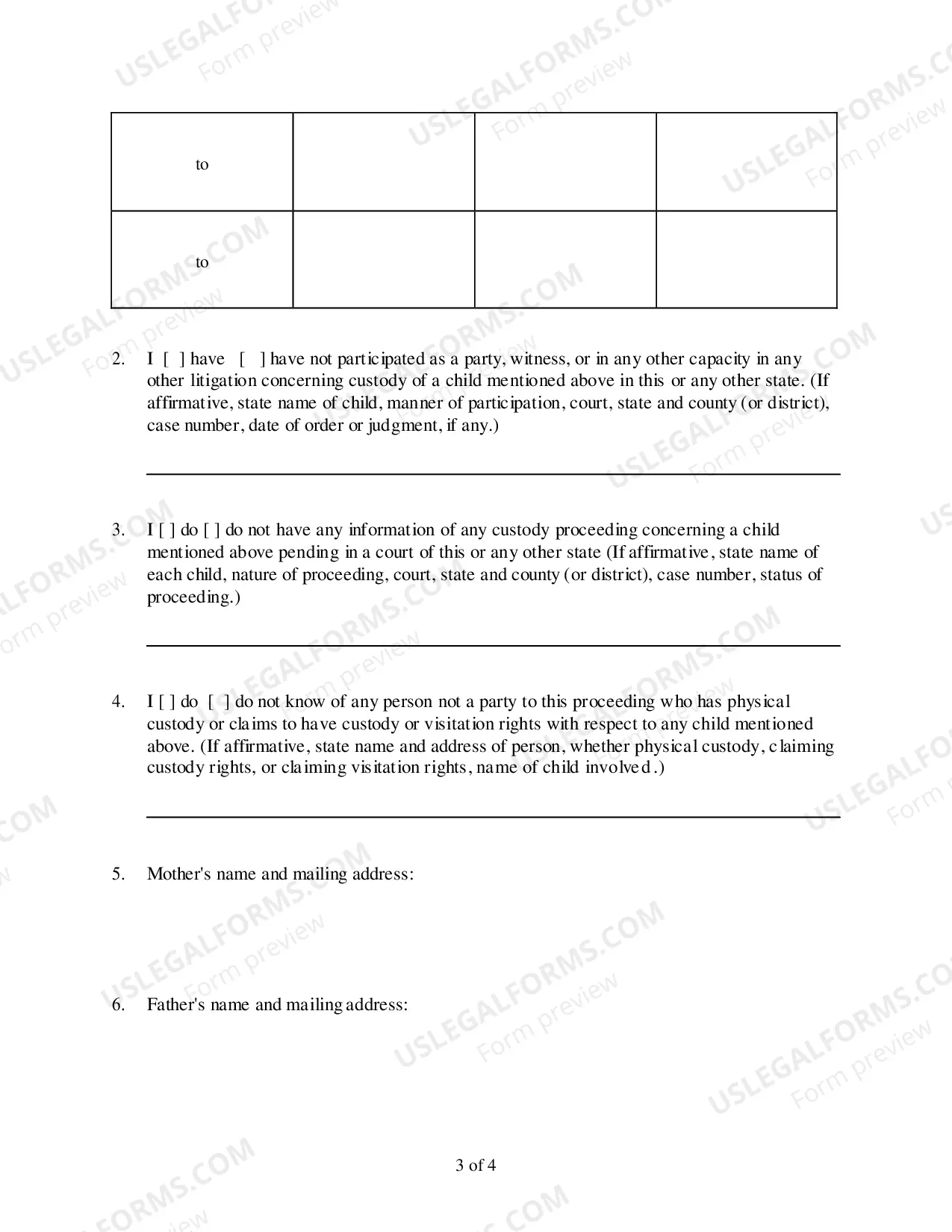 Preview Affidavit Re Minor Children