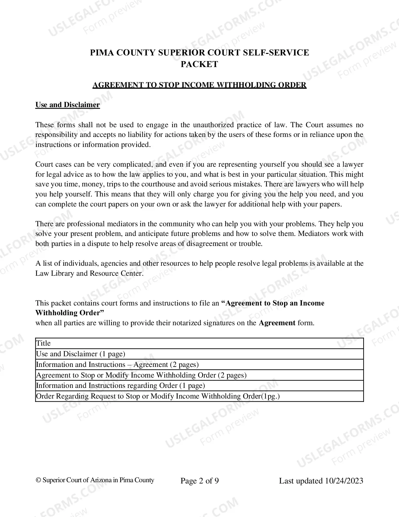 Preview Agreement to Stop Income Withholding Order
