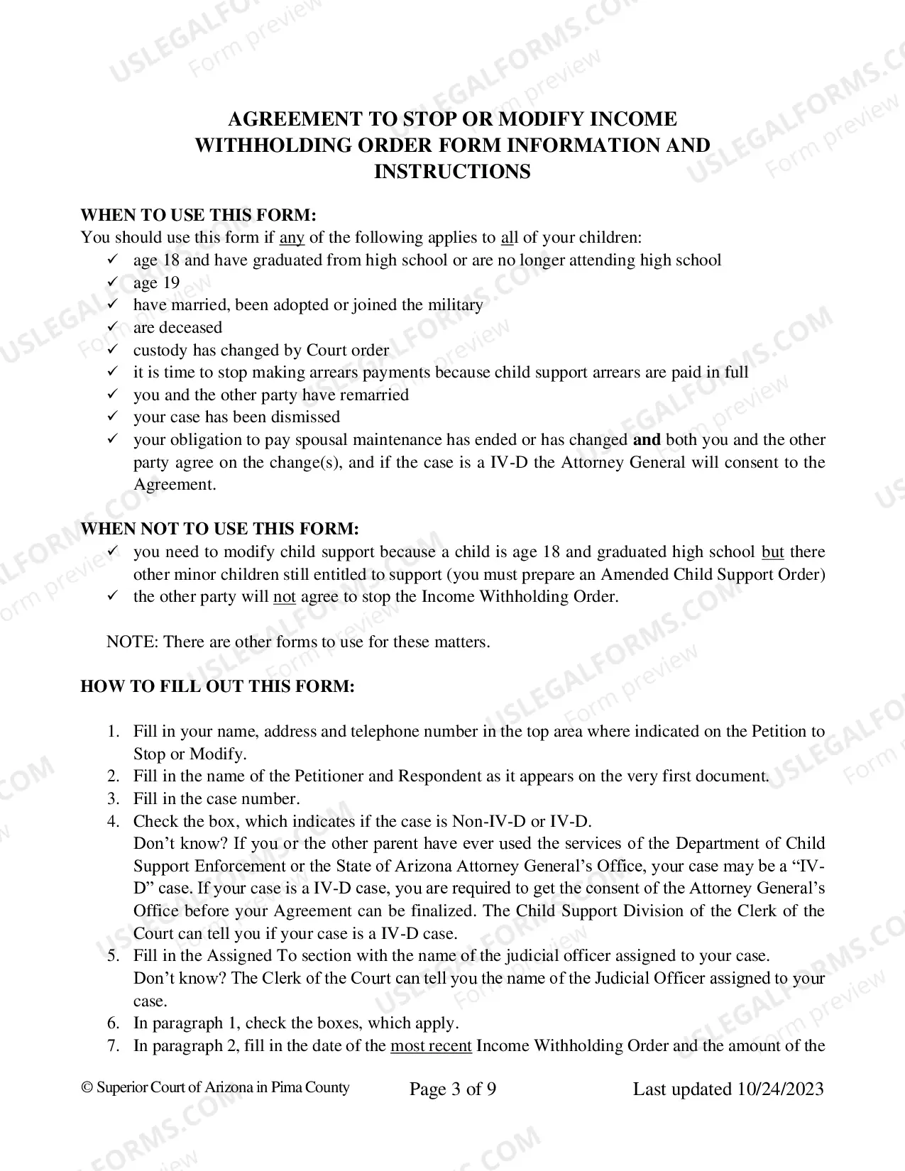 Preview Agreement to Stop Income Withholding Order