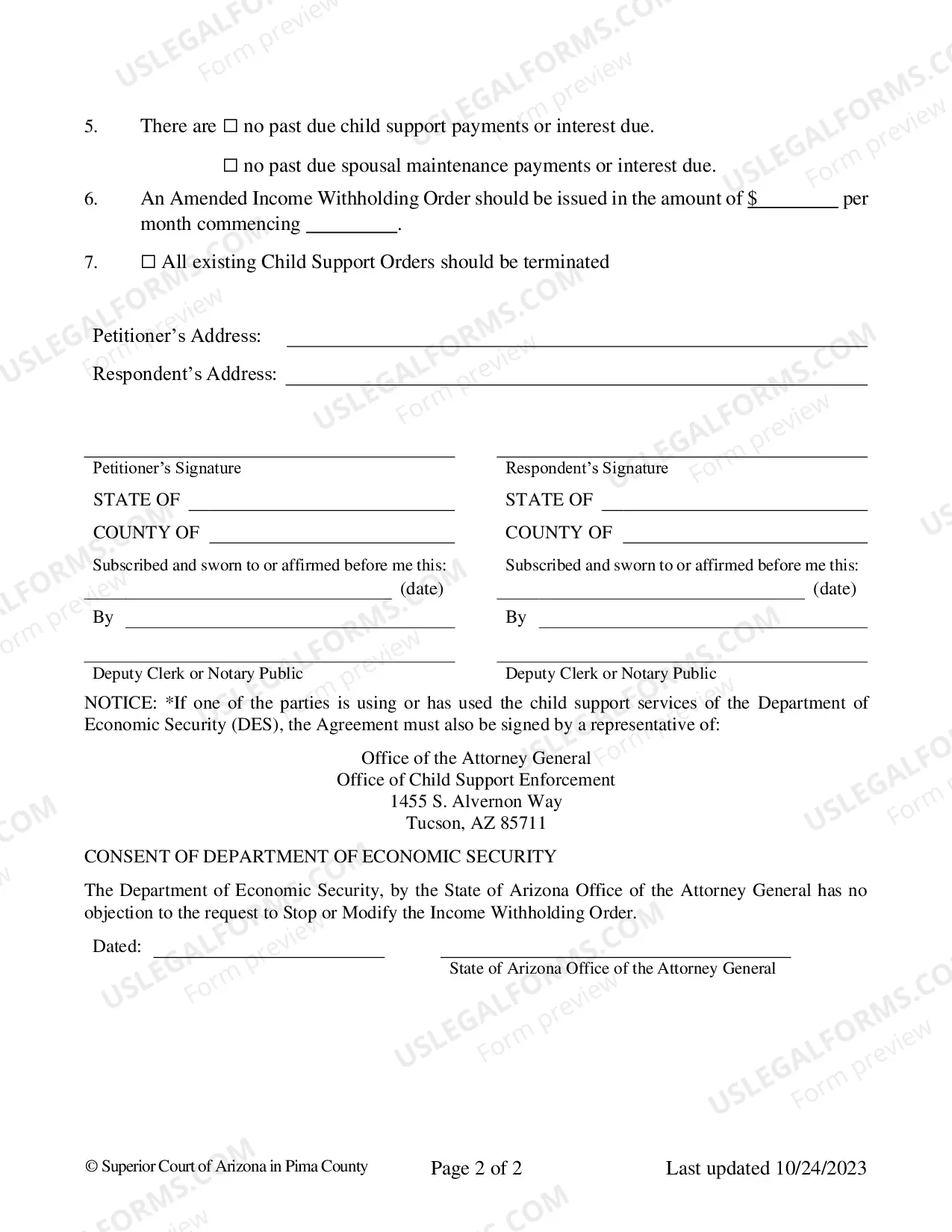 Preview Agreement to Stop Income Withholding Order