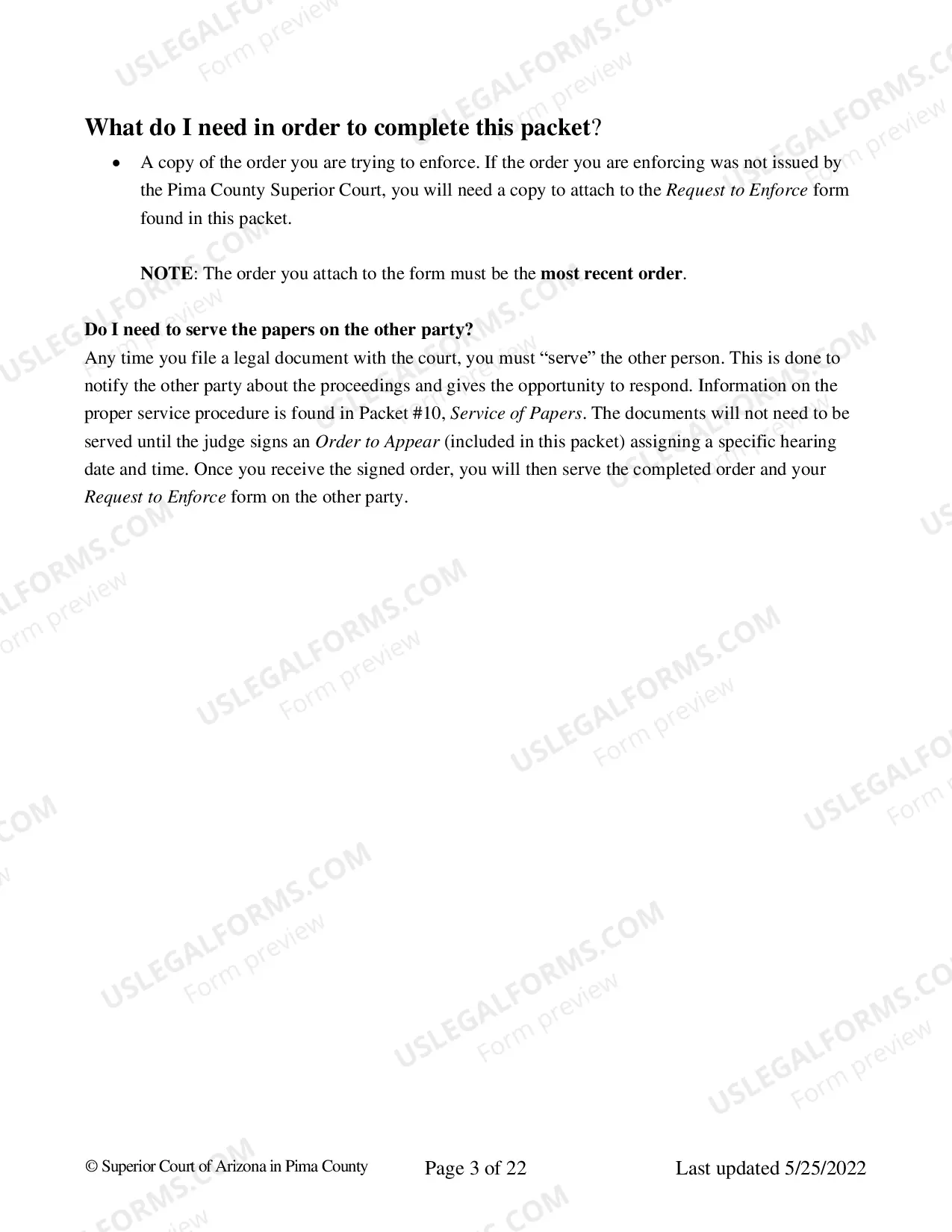 Preview Request to Enforce (Non-Support Orders)