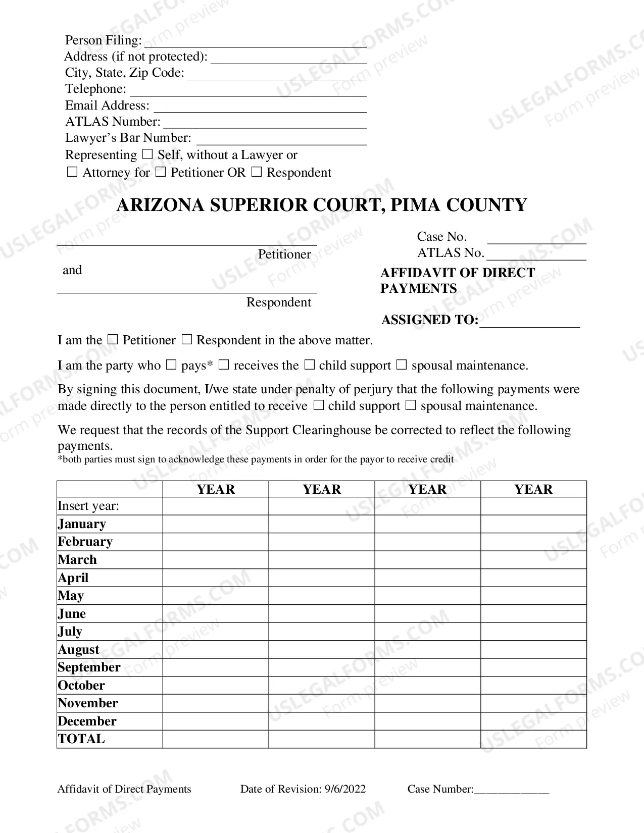 Preview Affidavit of Direct Payments