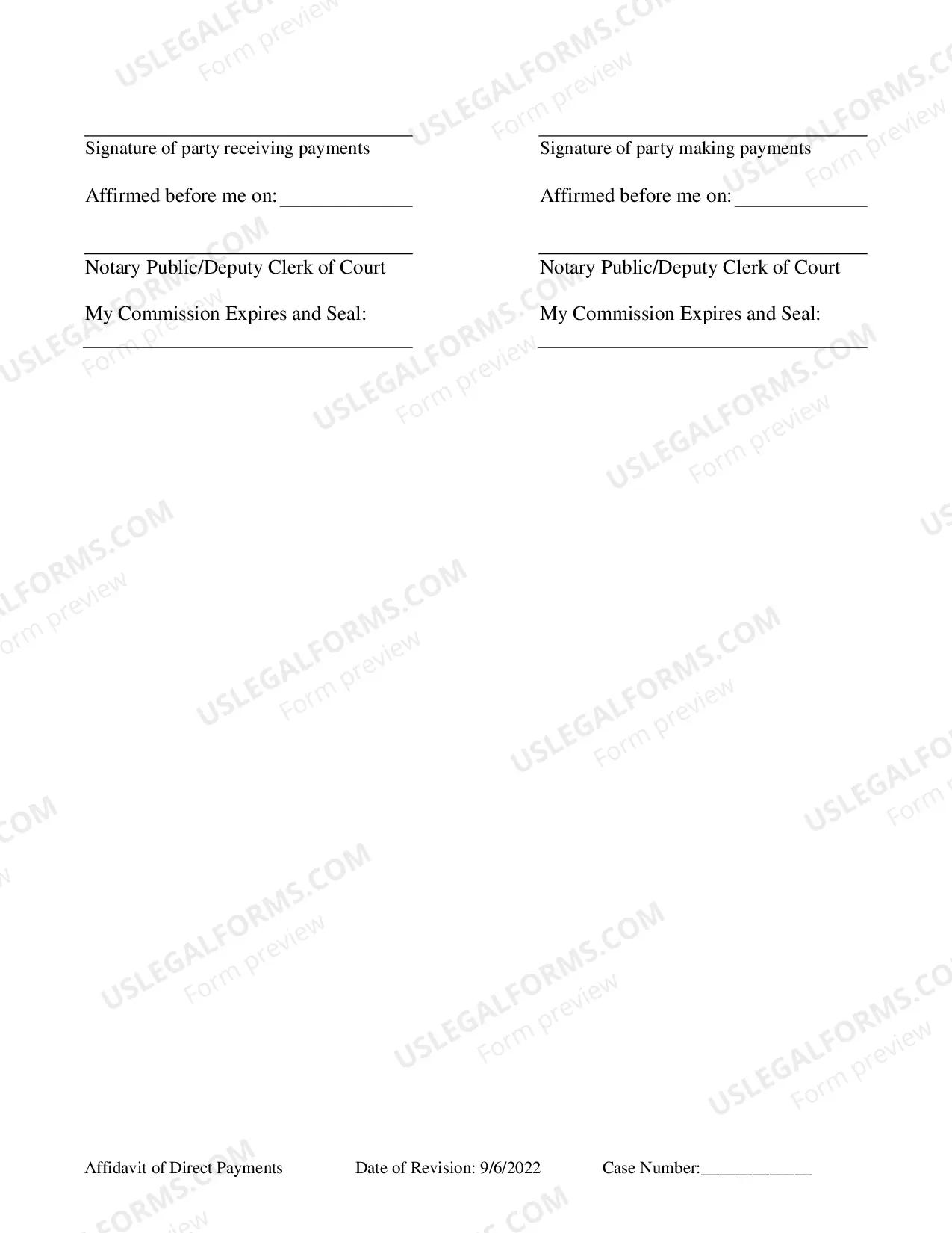 Preview Affidavit of Direct Payments