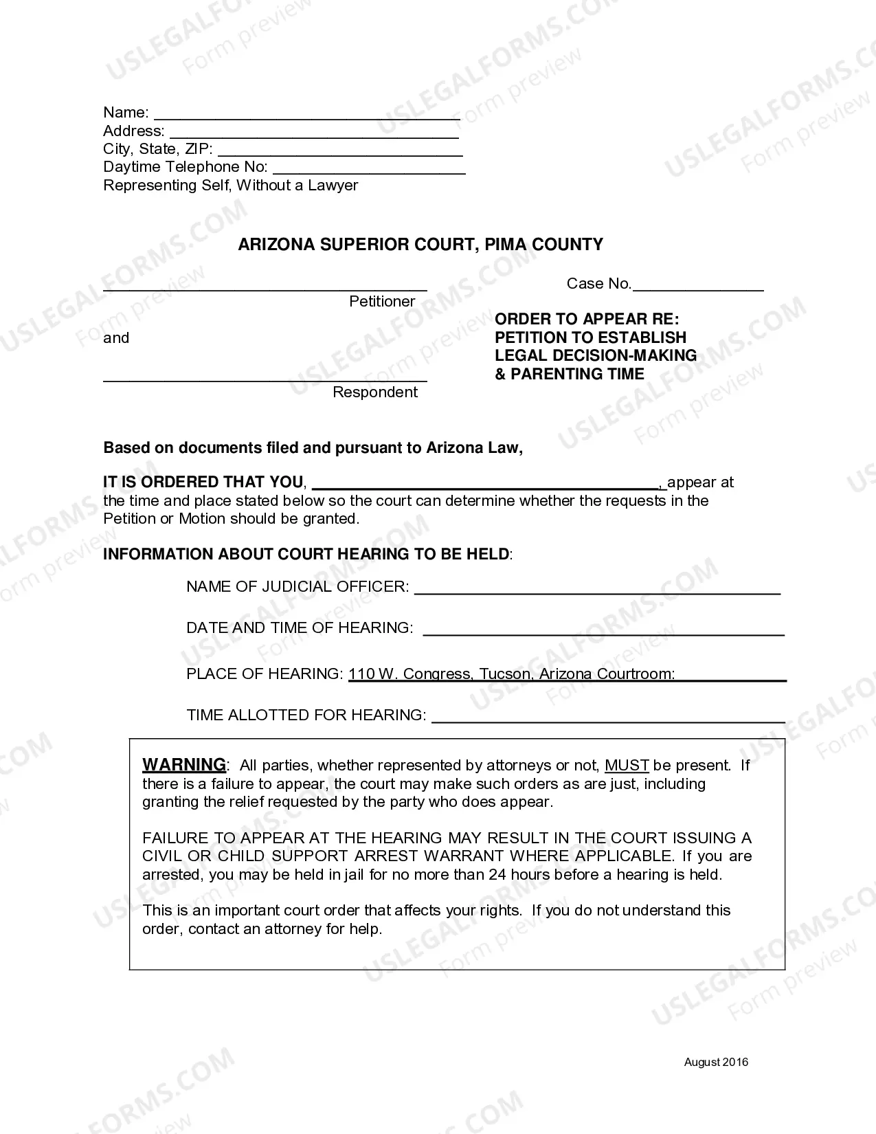 Preview Petition to Establish Legal Decision-Making and Parenting Time