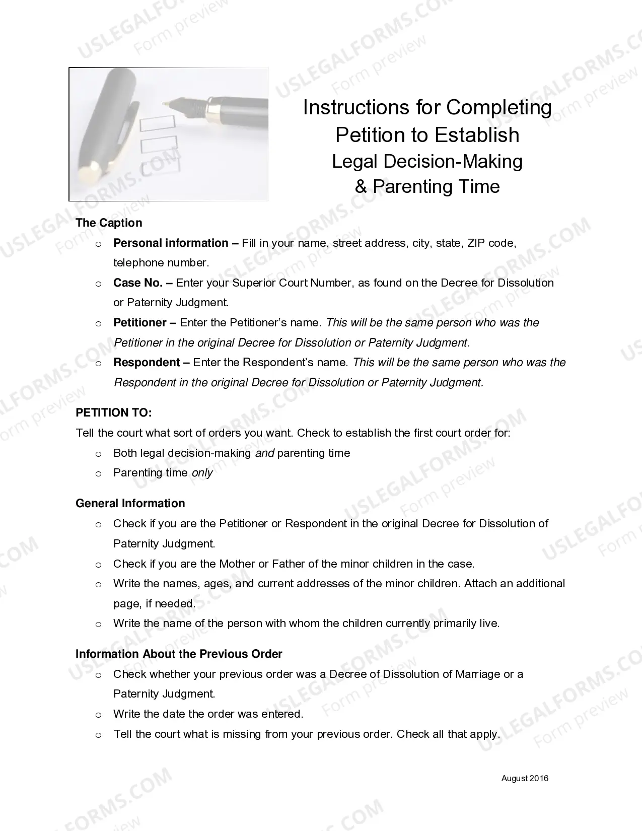 Preview Petition to Establish Legal Decision-Making and Parenting Time