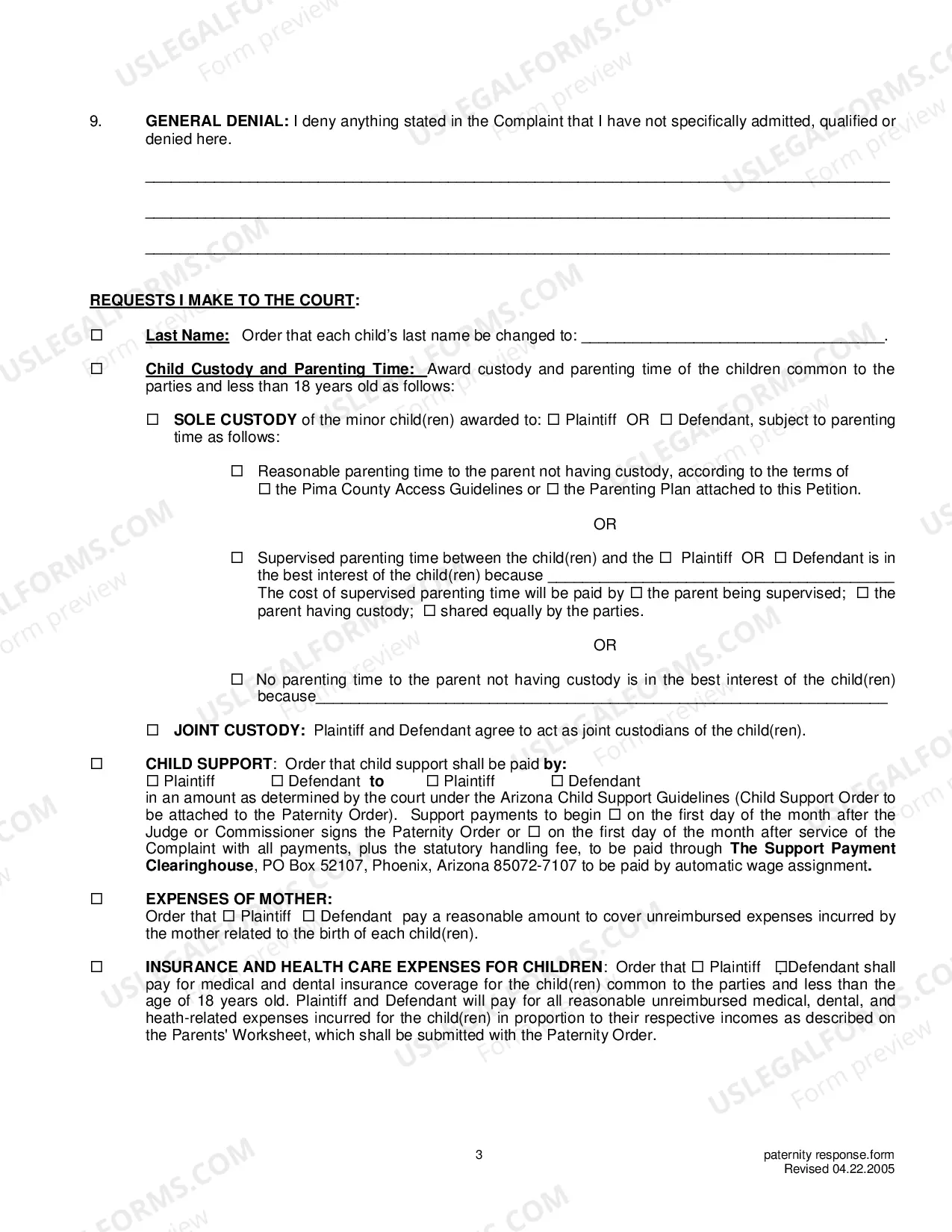 Preview Answer To Paternity Complaint