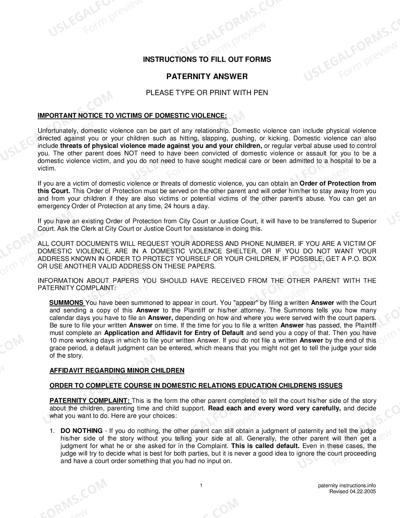 Preview Answer To Paternity Complaint