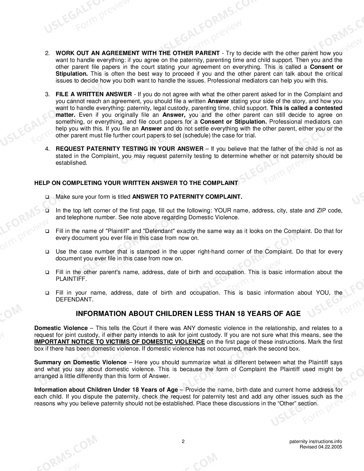 Preview Answer To Paternity Complaint