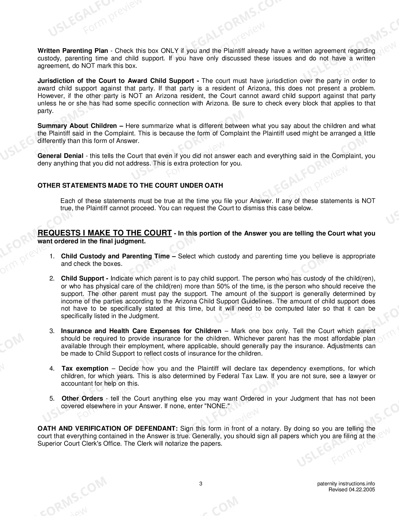 Preview Answer To Paternity Complaint