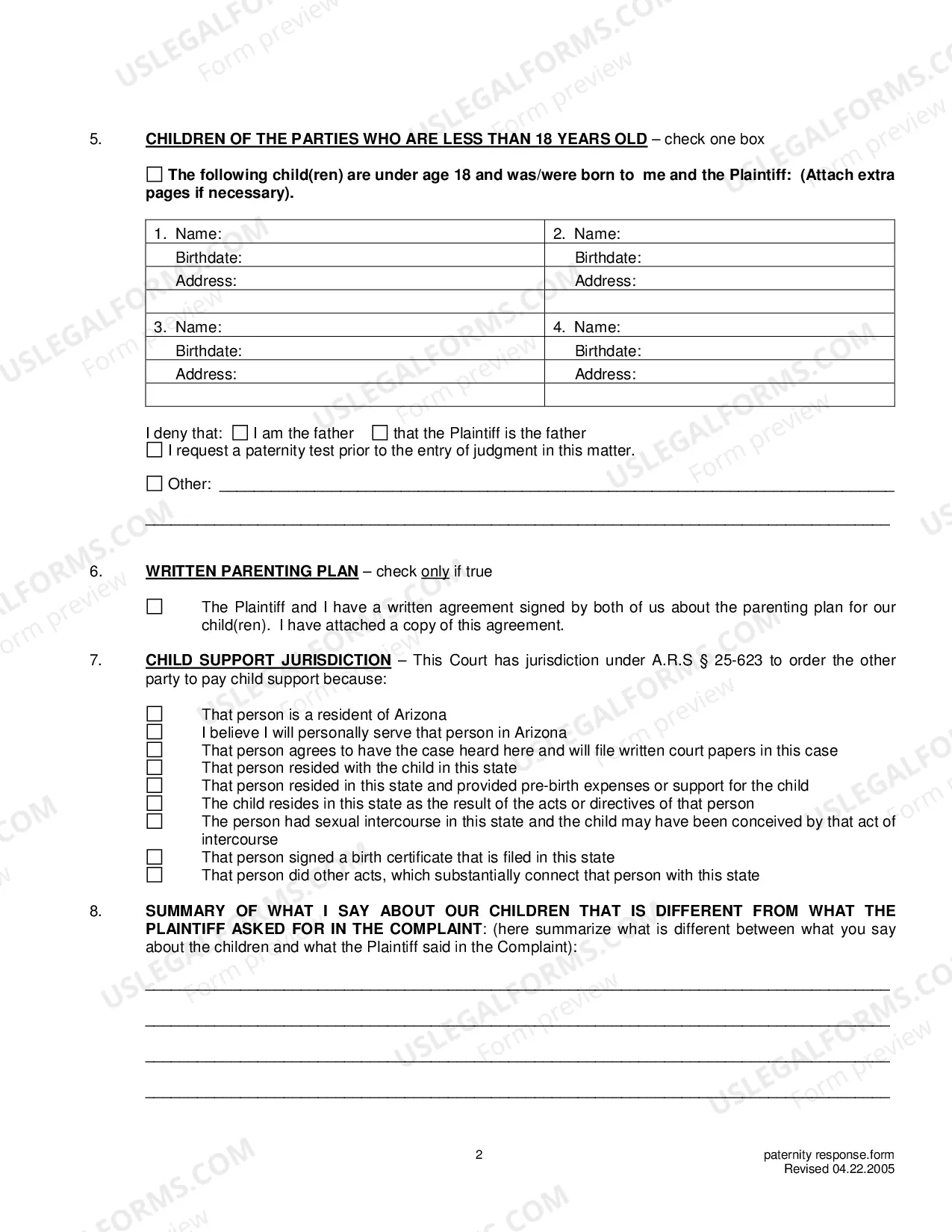 Preview Answer To Paternity Complaint