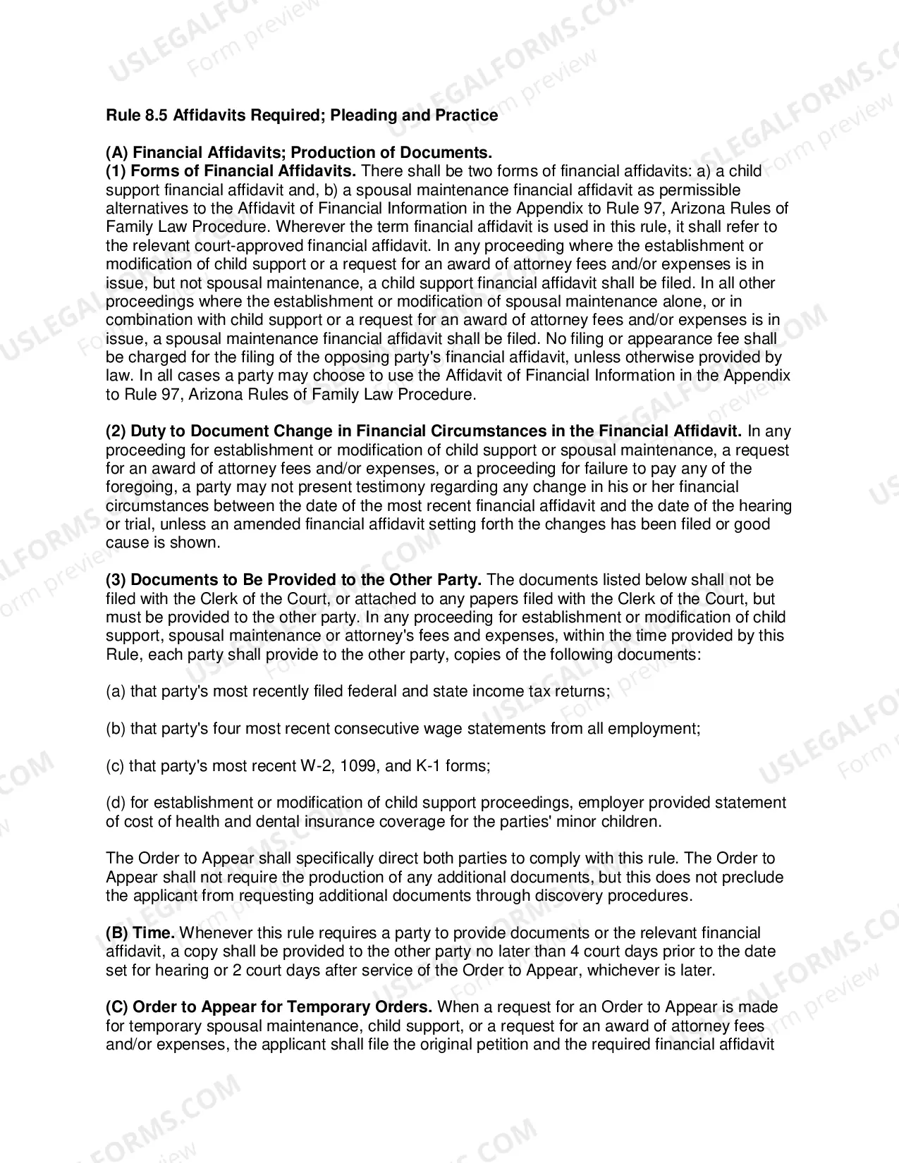 Preview Child Support Financial Affidavit