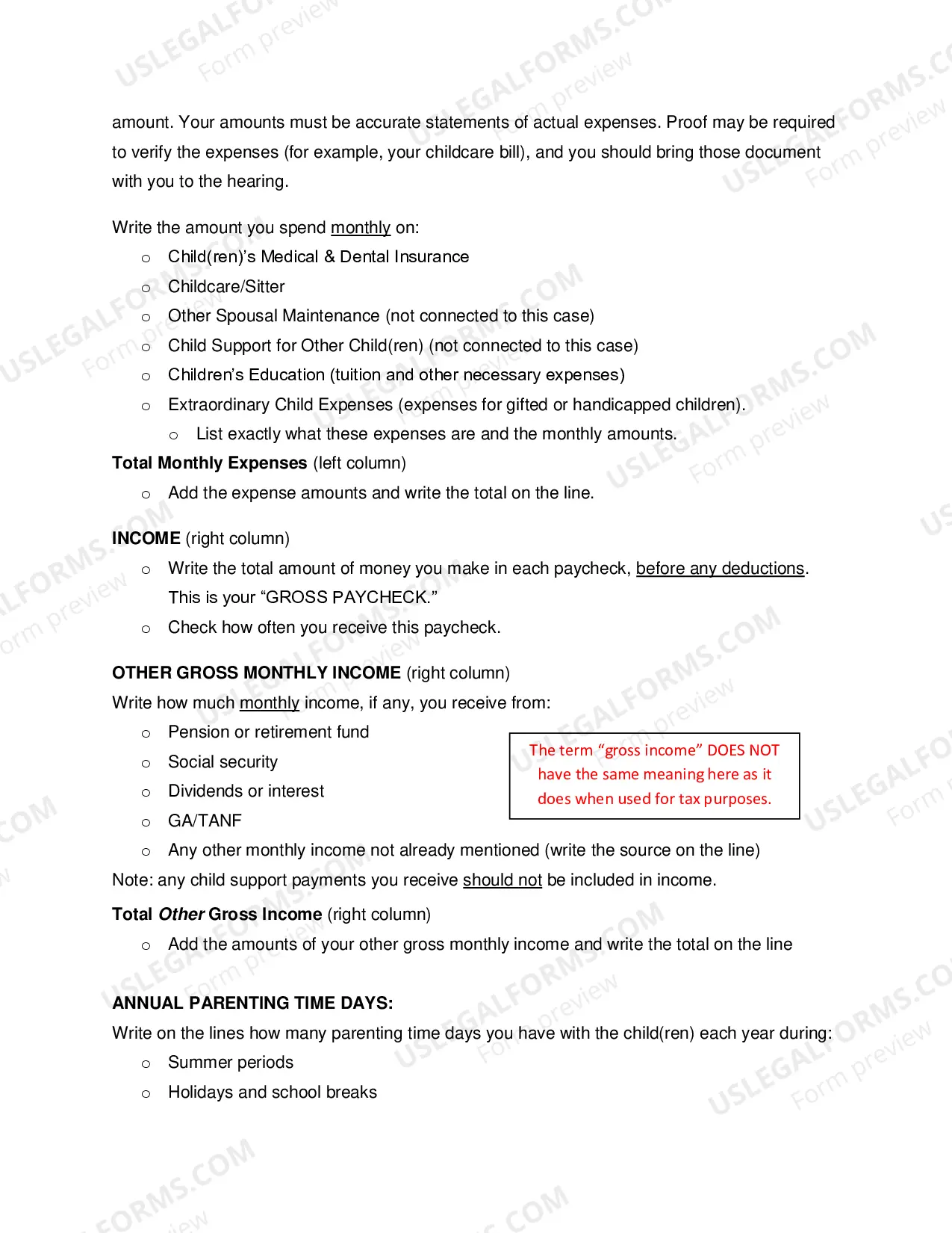Preview Child Support Financial Affidavit