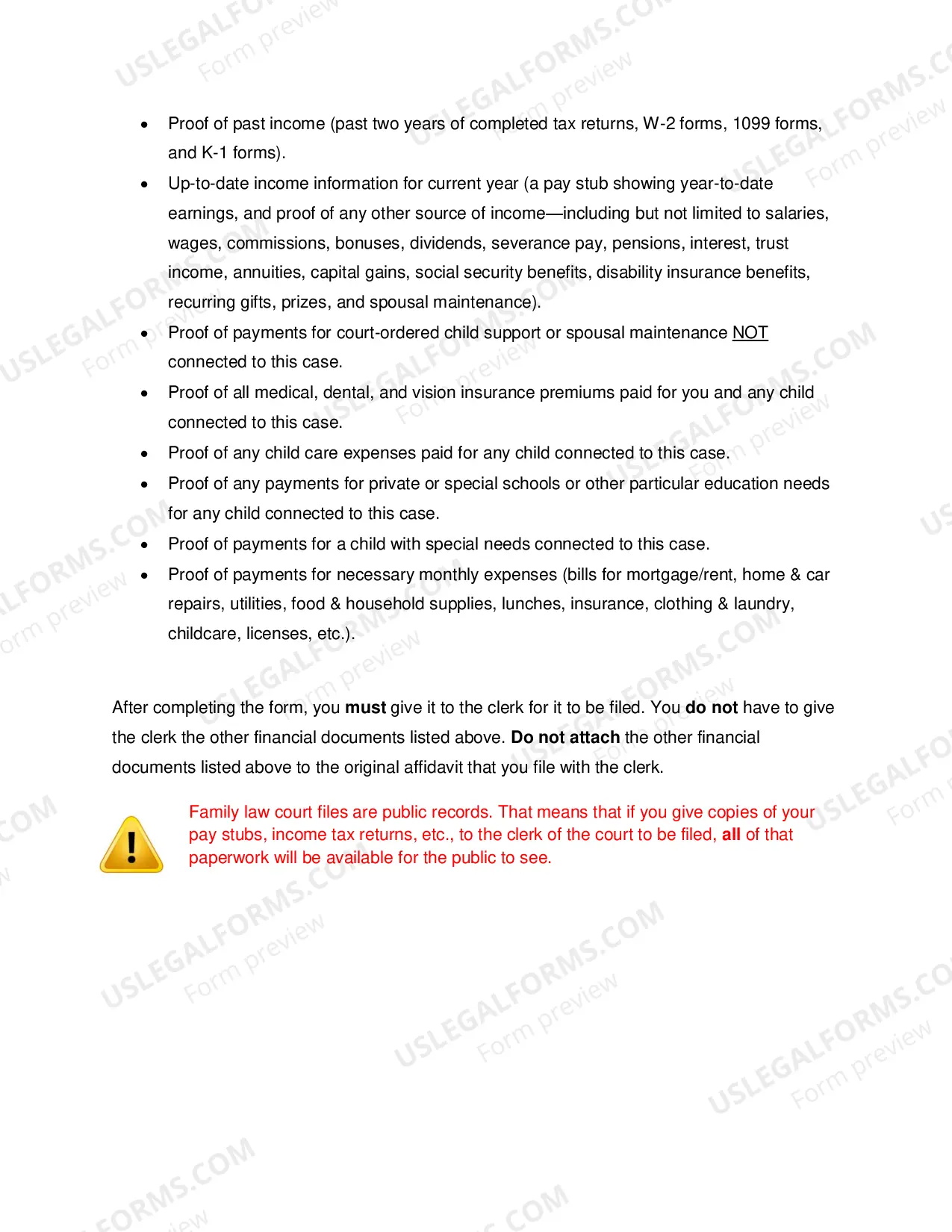 Preview Child Support Financial Affidavit