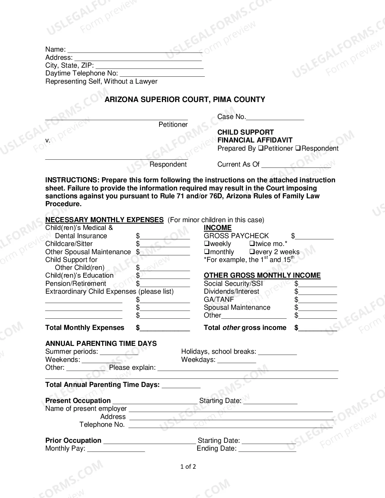 Preview Child Support Financial Affidavit