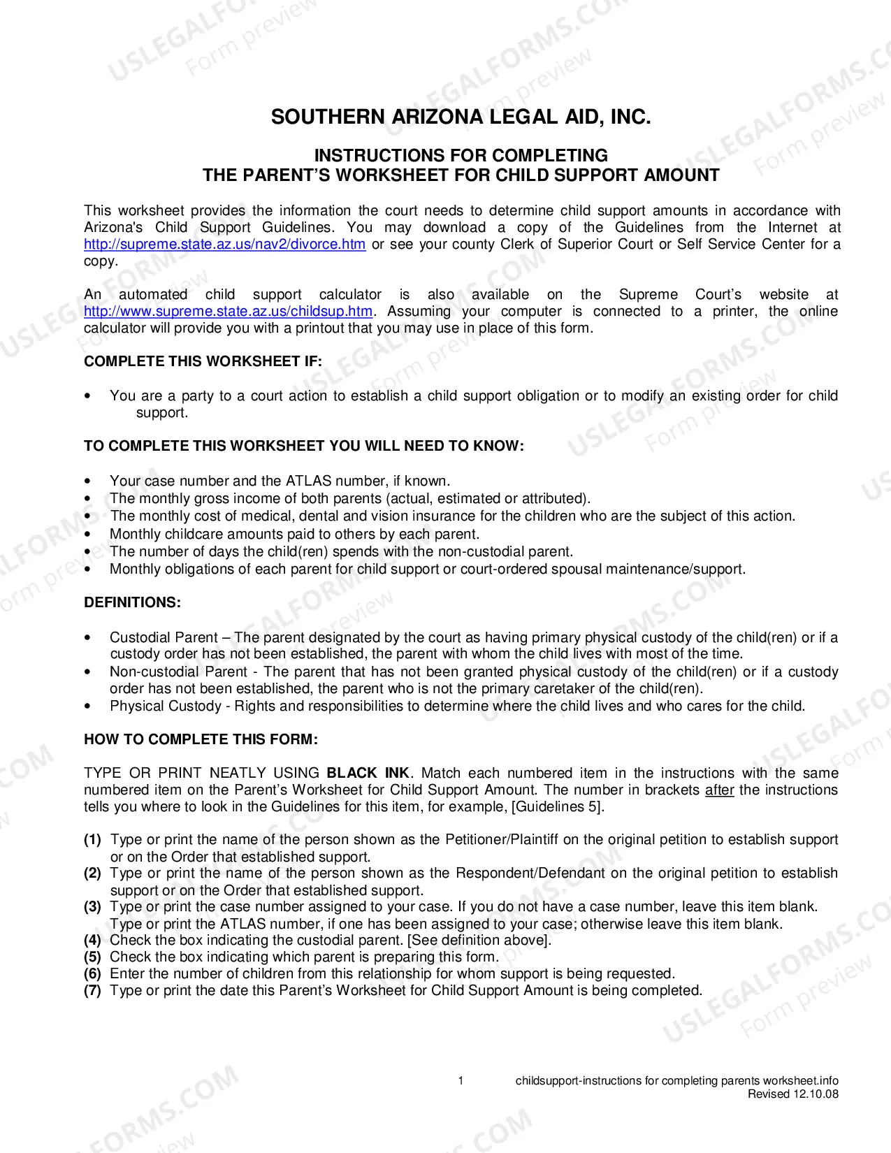 Preview Packet - ESTABLISHING AN ORDER FOR CHILD SUPPORT OR SPOUSAL MAINTENANCE AND WAGE ASSIGNMENT