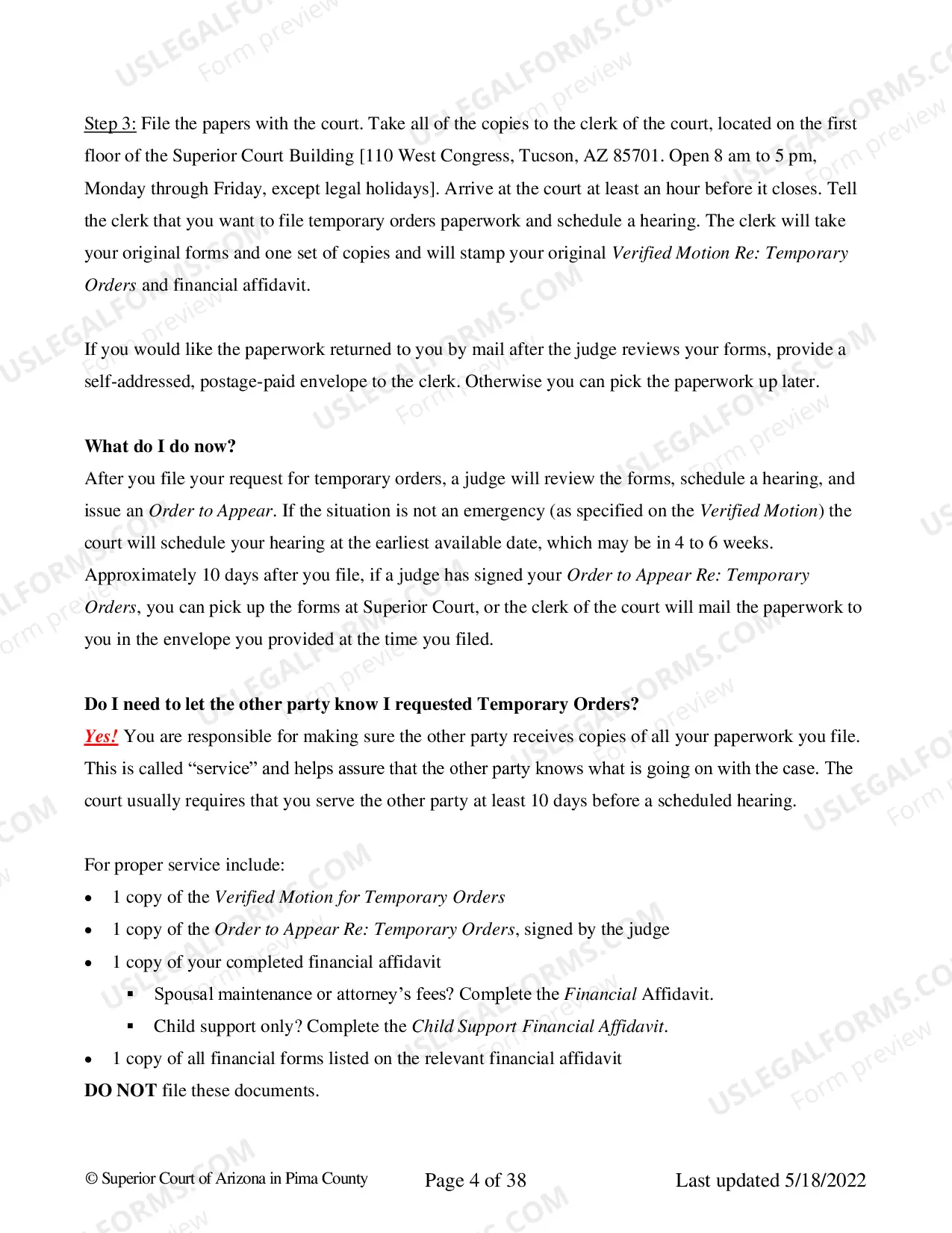 Preview Order To Appear Temporary Orders