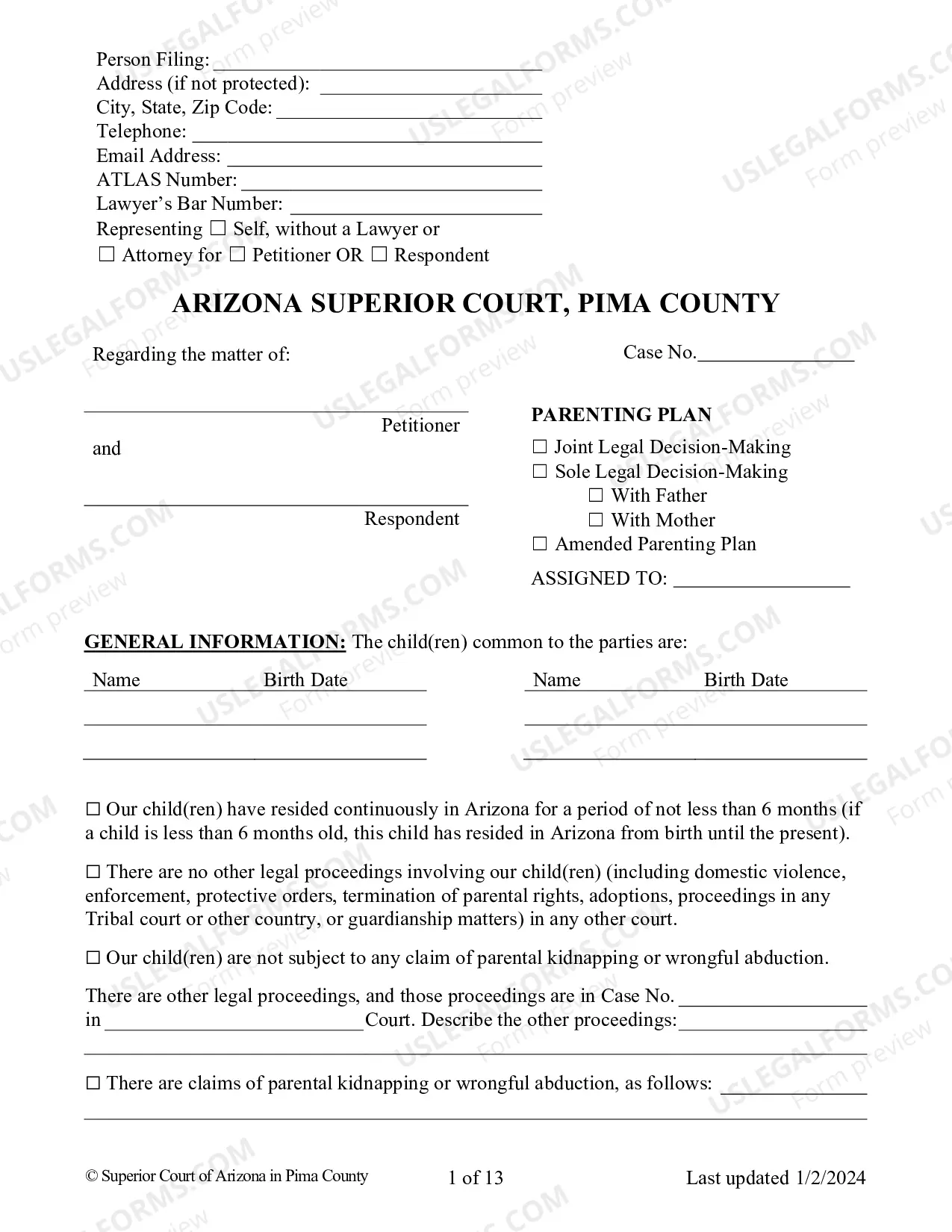 Preview Parenting Plan And Joint Custody Agreement