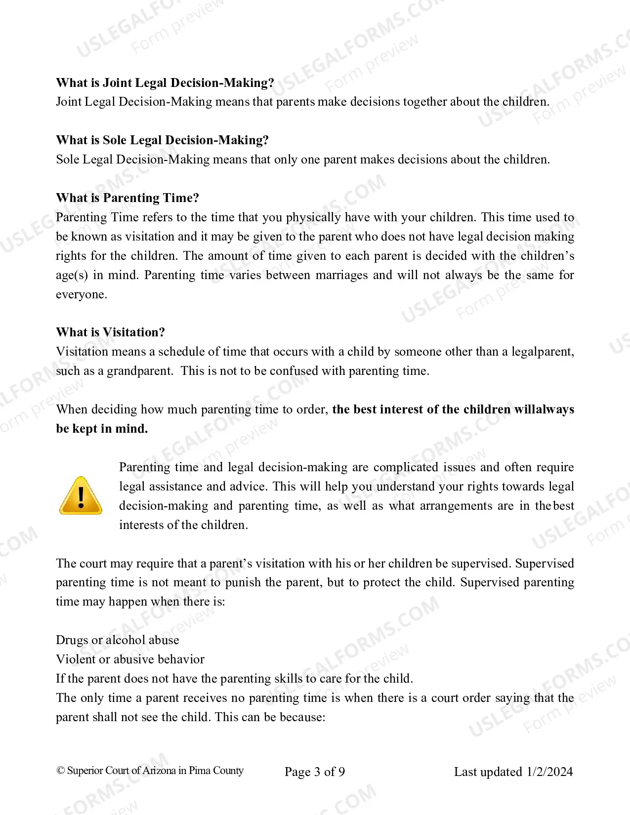 Preview Parenting Plan And Joint Custody Agreement