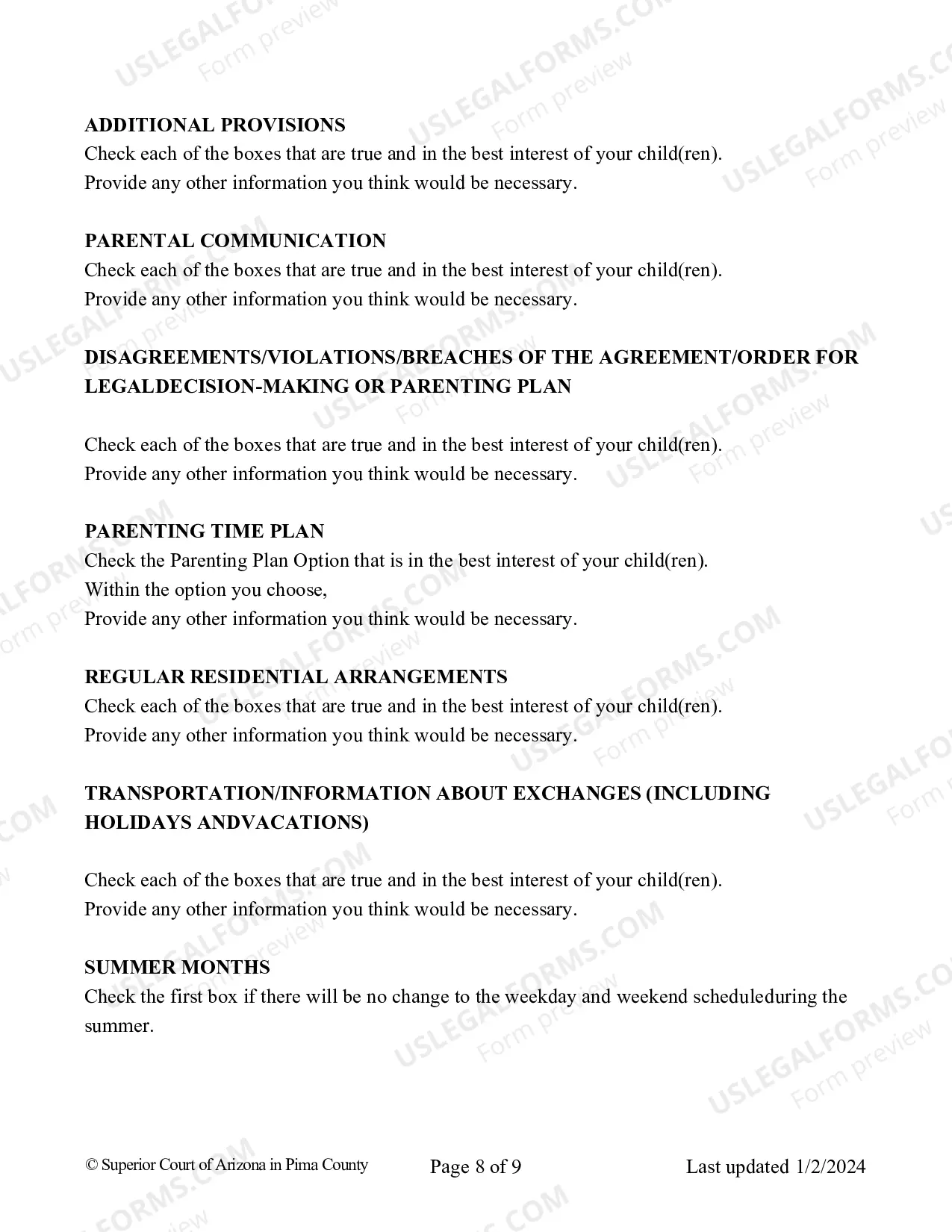 Preview Parenting Plan And Joint Custody Agreement