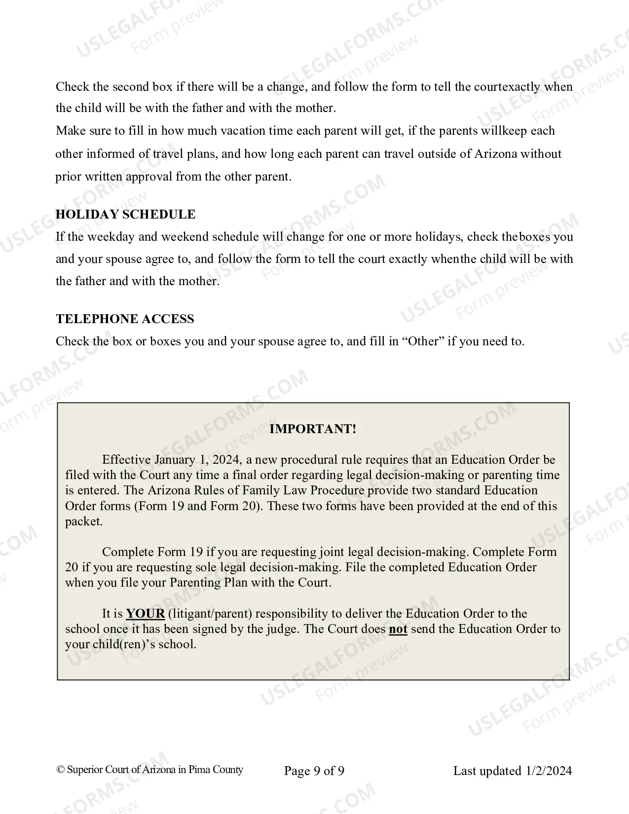 Preview Parenting Plan And Joint Custody Agreement