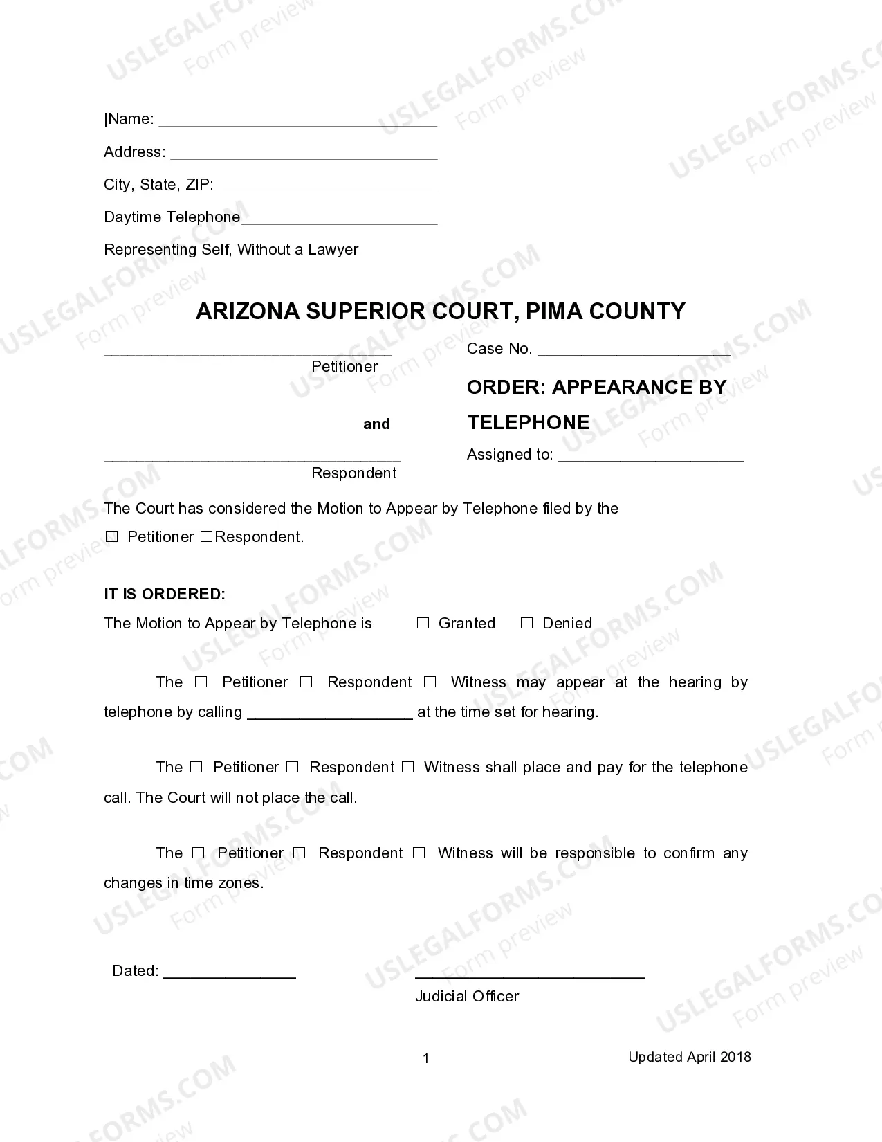 Preview Motion To Appear by Telephone