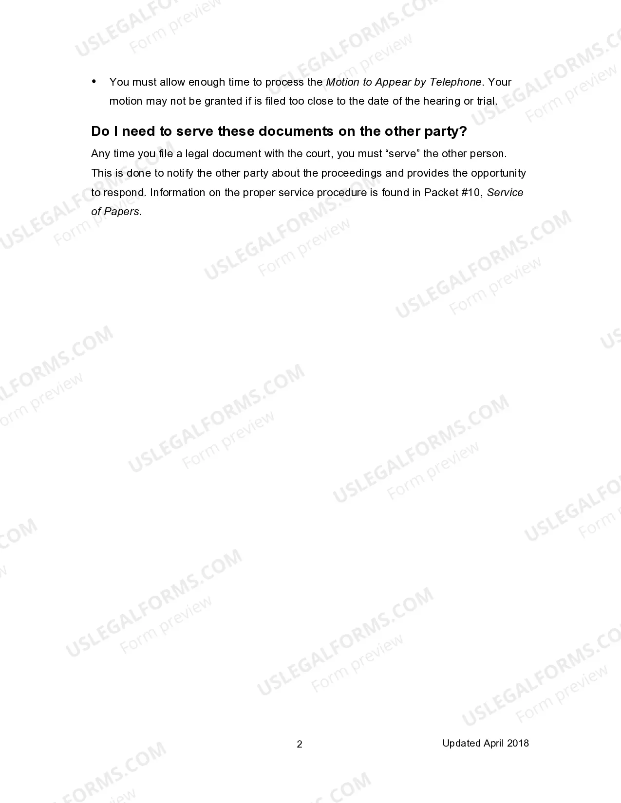 Preview Motion To Appear by Telephone