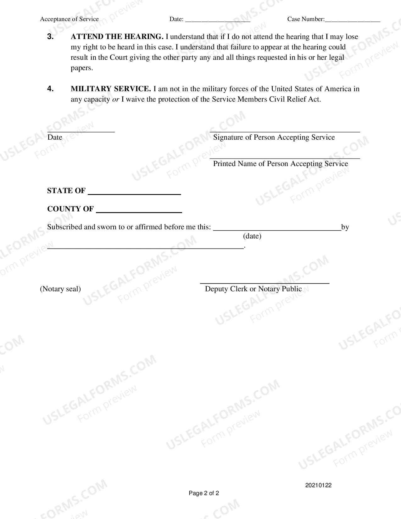 Preview Acceptance of Service