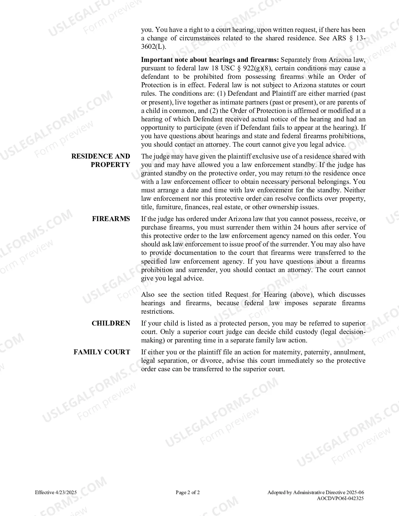 Preview Guidesheet for Protective Orders - Defendant