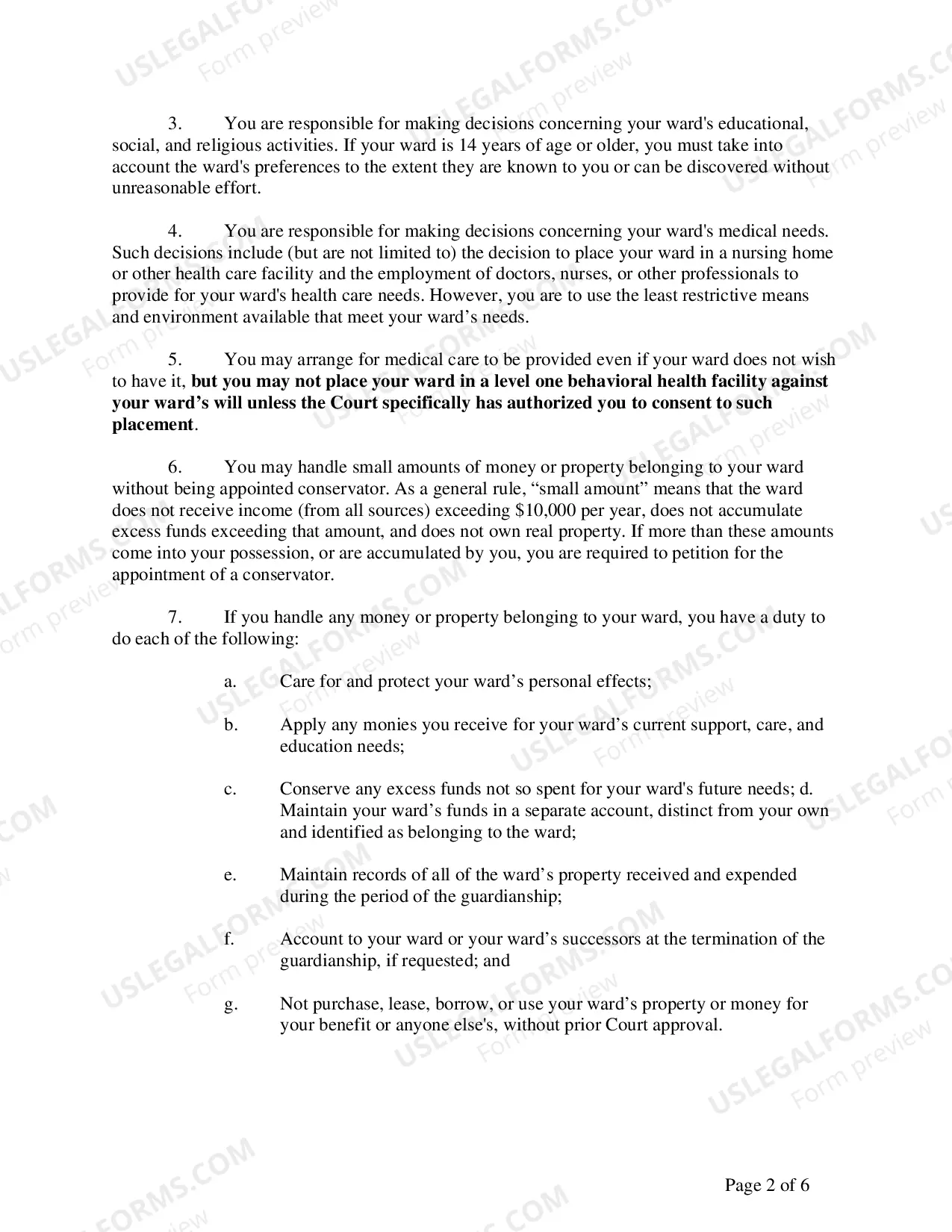 Preview General Order to Guardian and Acknowledgement