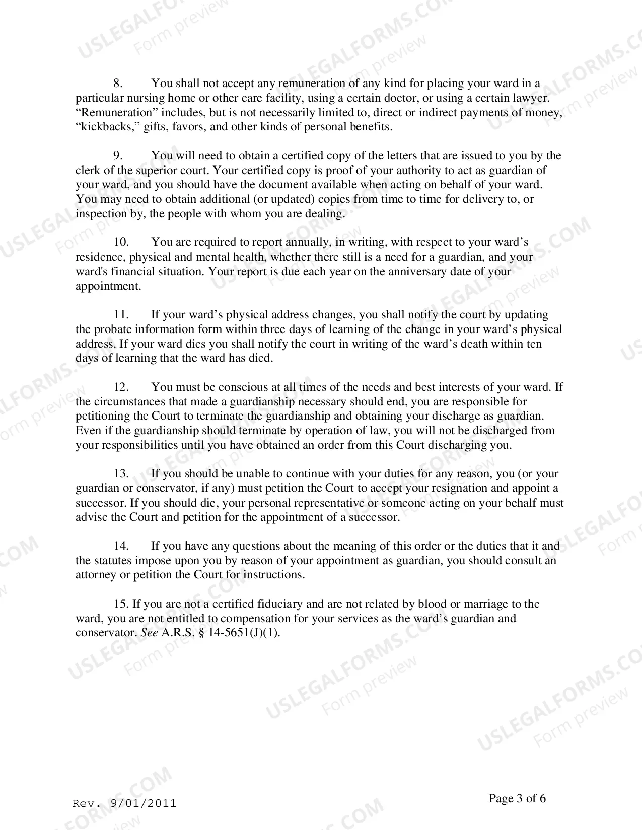Preview General Order to Guardian and Acknowledgement