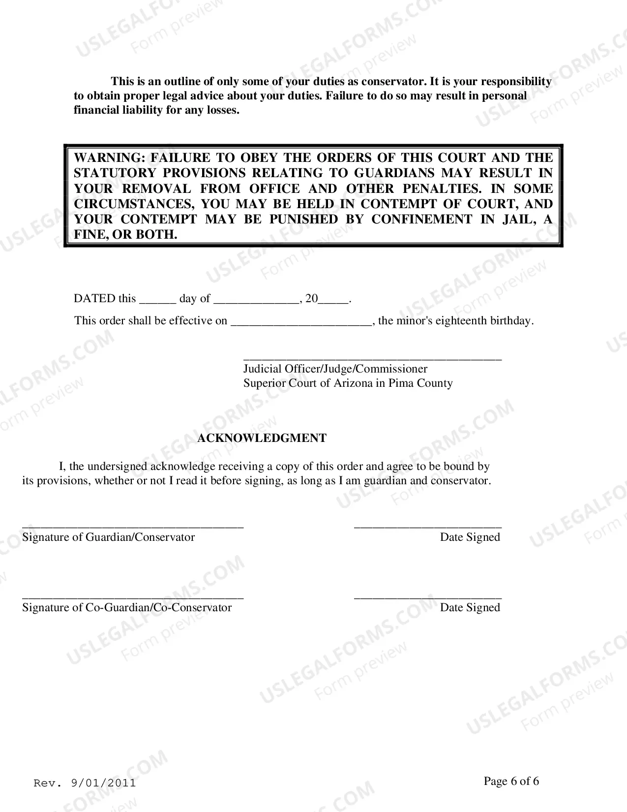 Preview General Order to Guardian and Acknowledgement