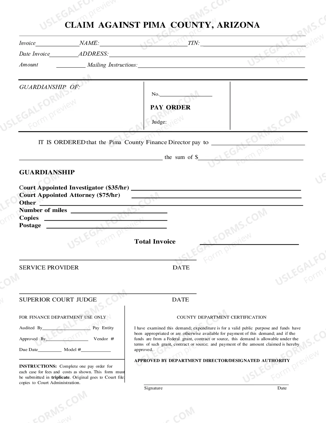 Preview Claim Against Pima County