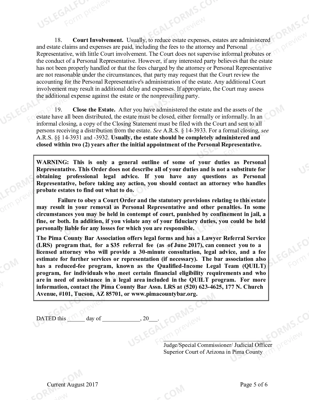 Preview General Order To Personal Representative Acknowledgment And Information To Heirs And Devisees