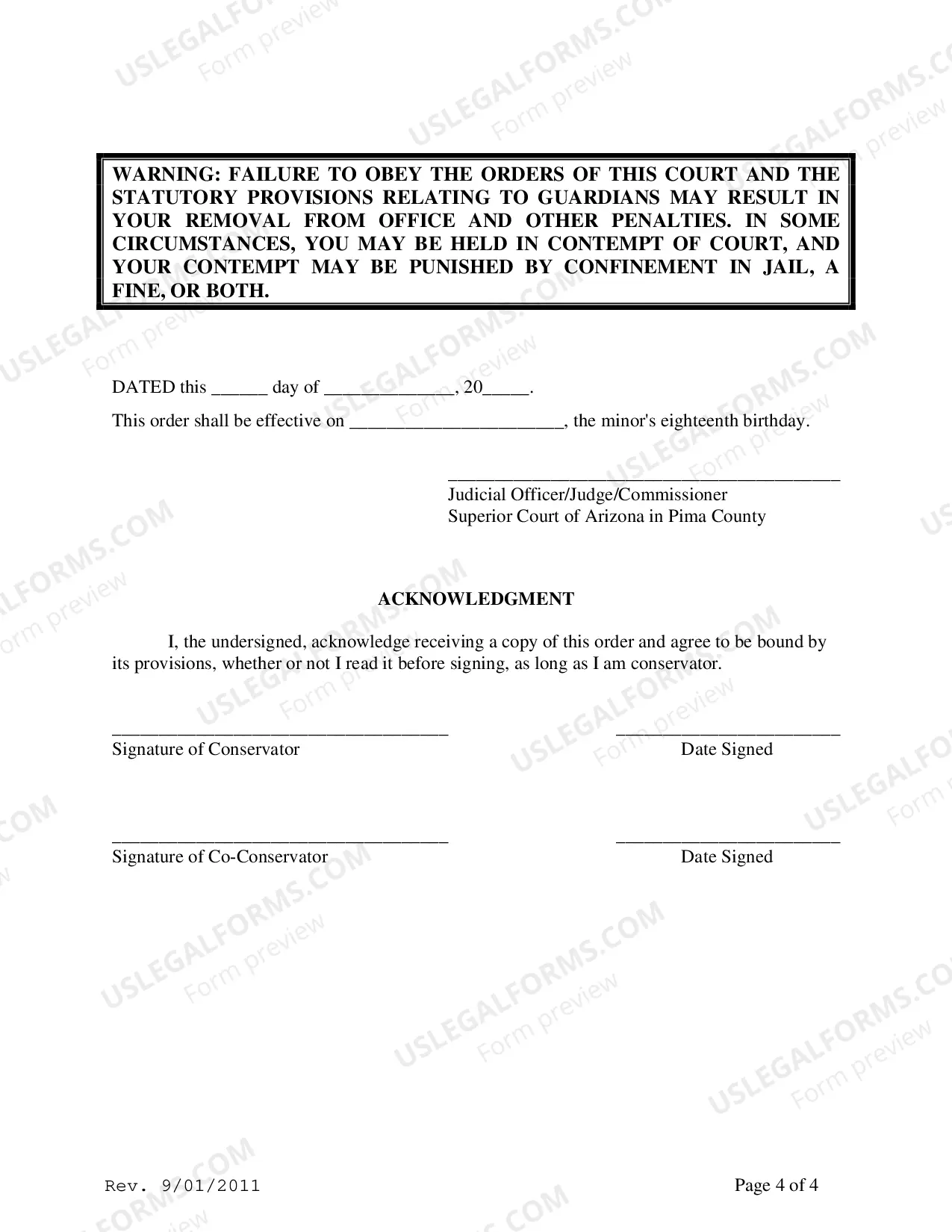 Preview General Order to Conservator and Acknowledgement