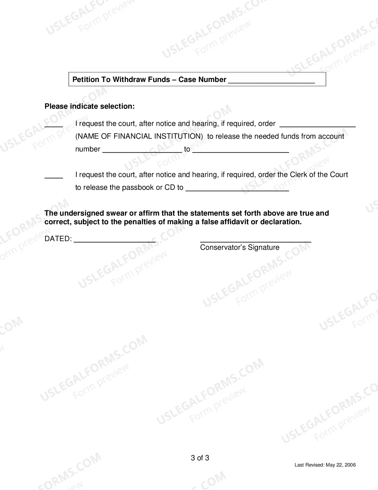 Preview Petition To Withdrawal Funds