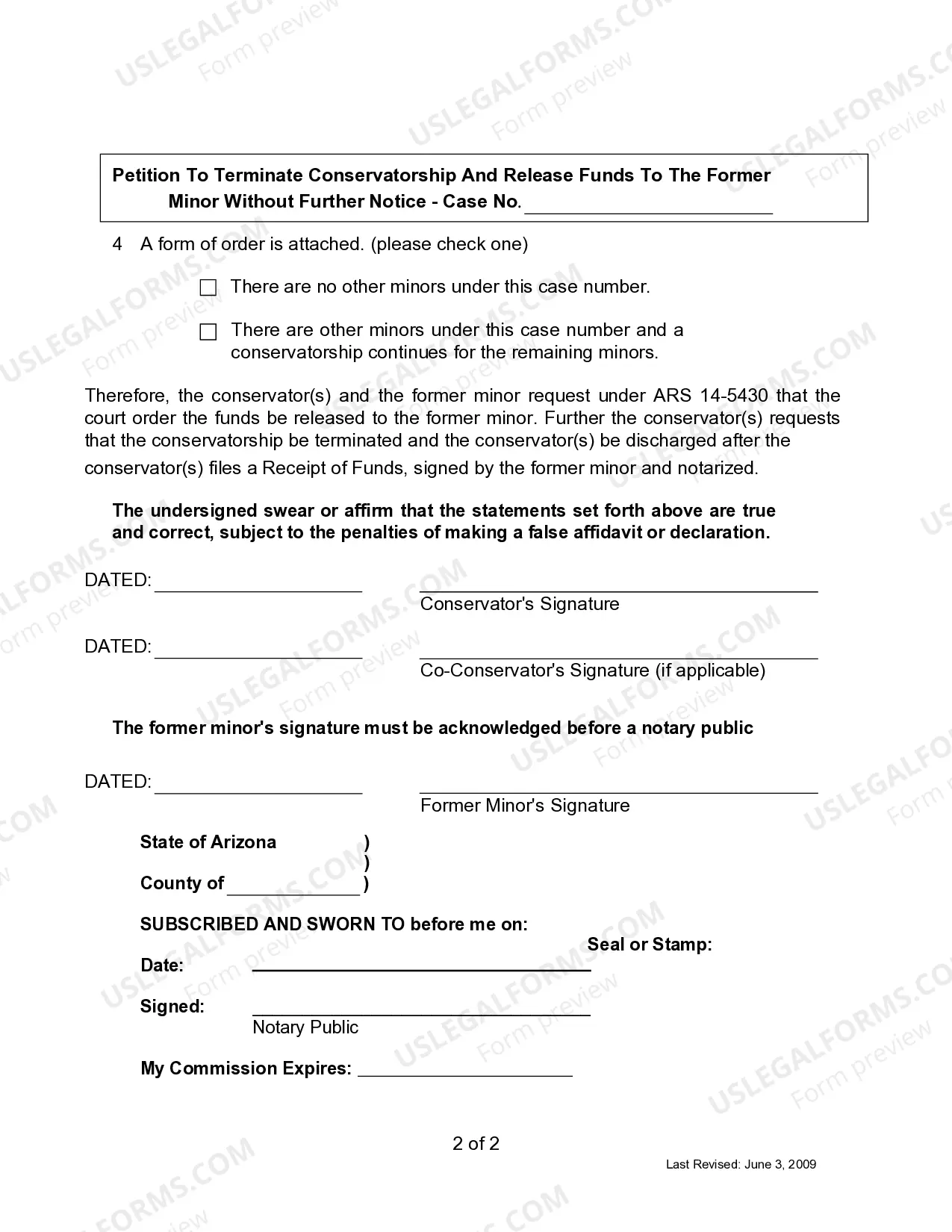 Preview Petition to Terminate Conservatorship and Release Funds to the Former Minor Without Further Notice