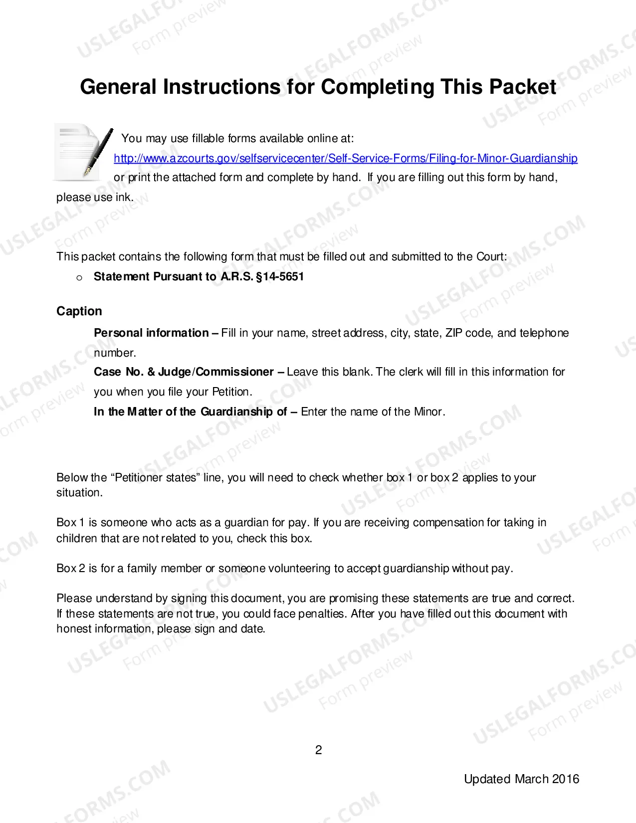 Preview Statement Pursuant to ARS 14-5651