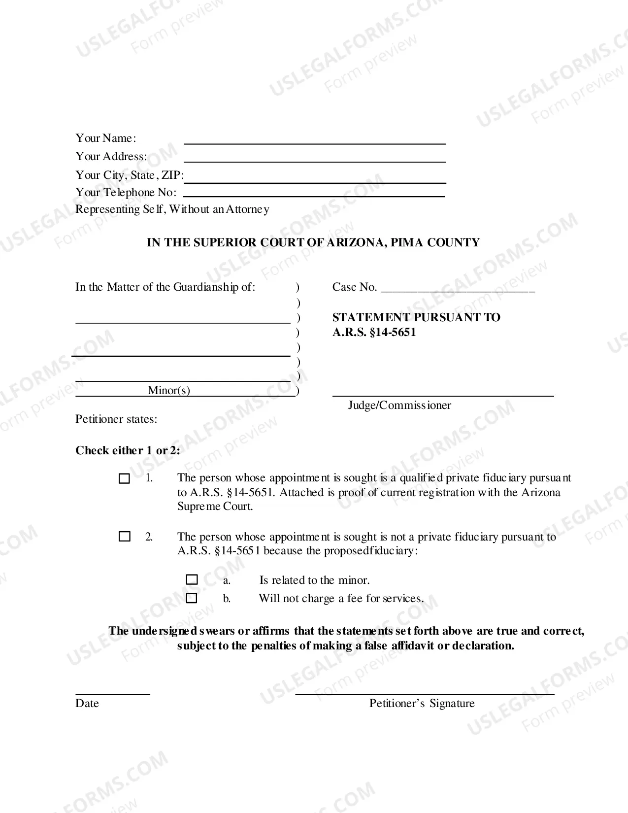 Preview Statement Pursuant to ARS 14-5651