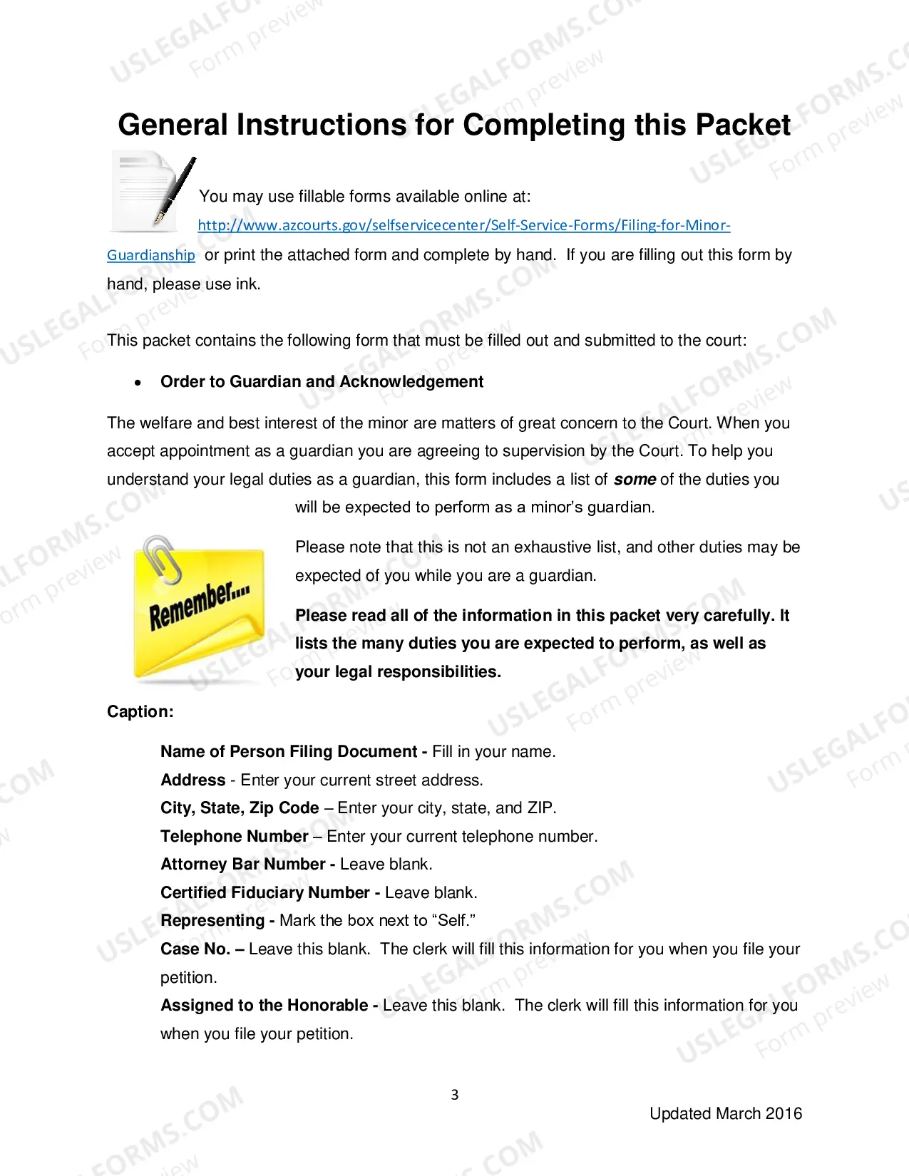 Preview Order to Guardian and Acknowledgement