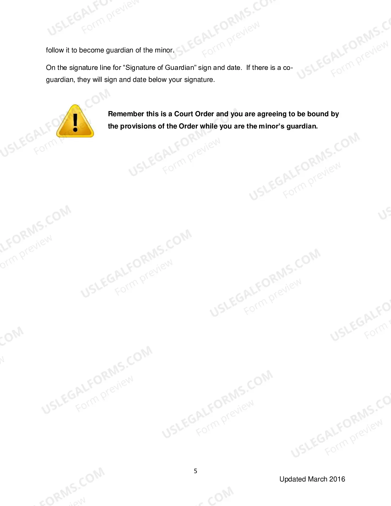 Preview Order to Guardian and Acknowledgement