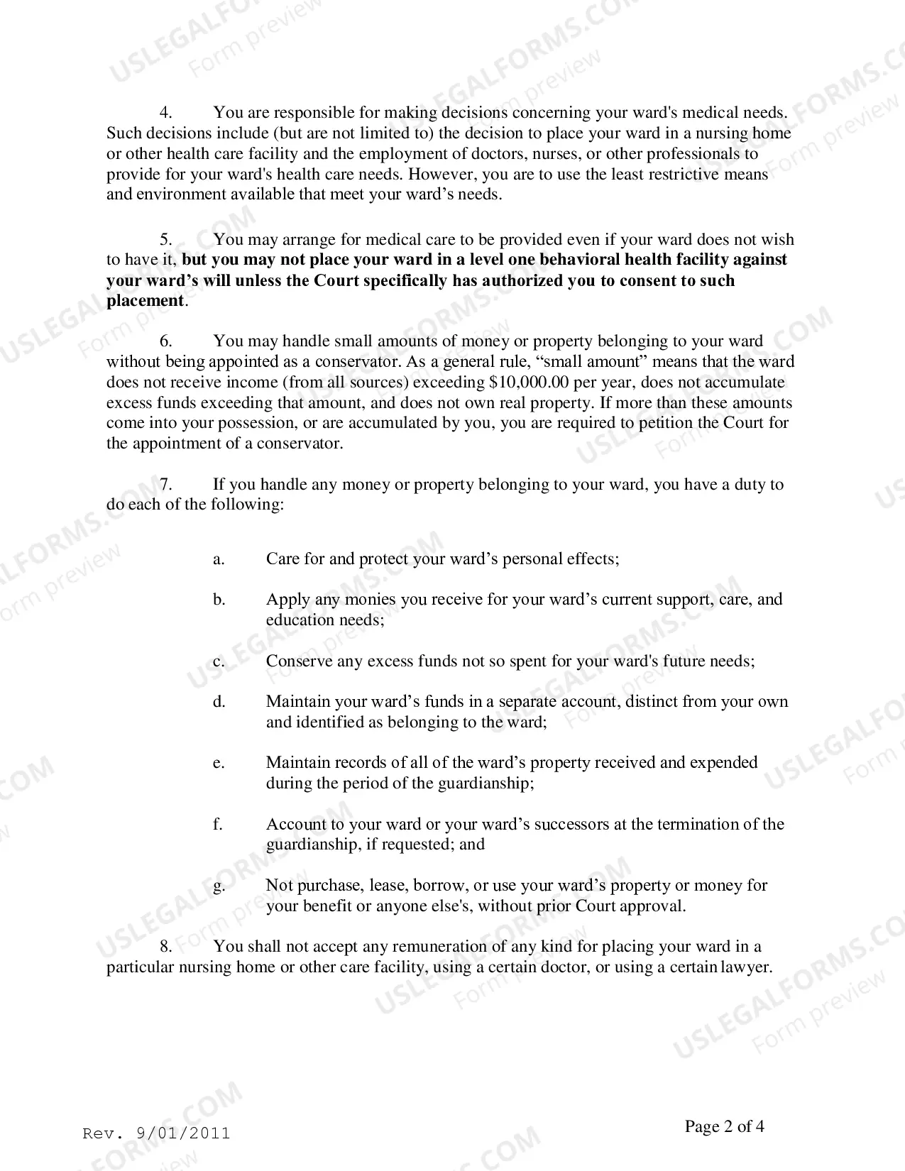 Preview Order to Guardian and Acknowledgement