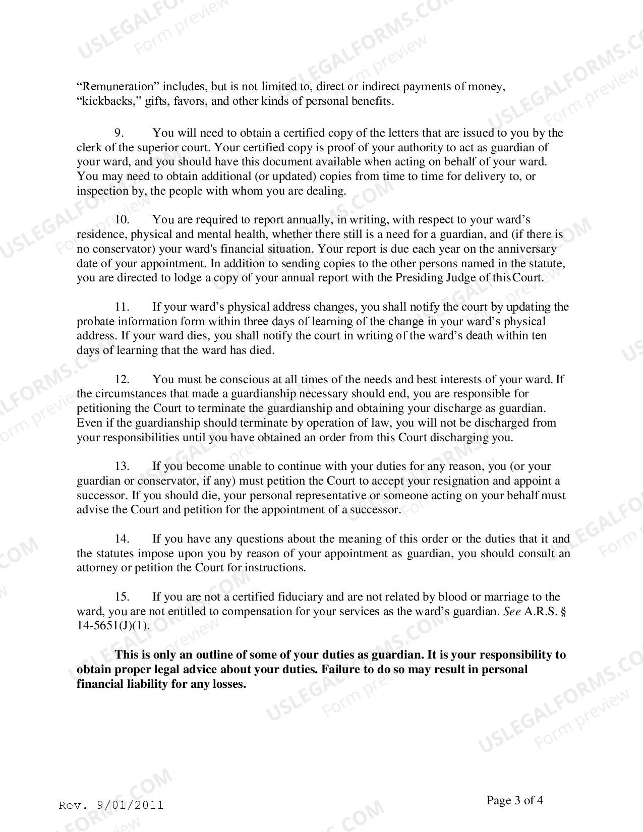 Preview Order to Guardian and Acknowledgement
