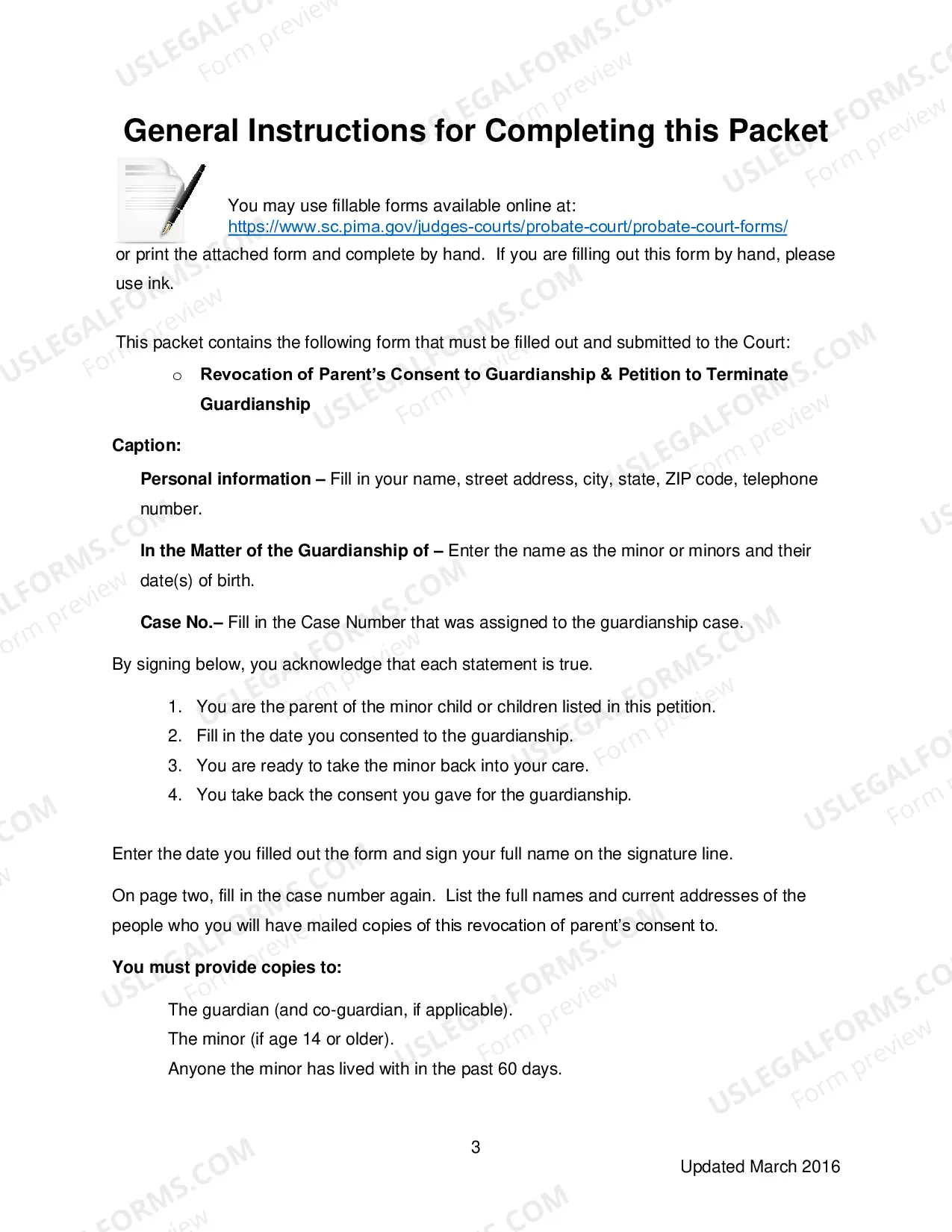 Preview Revocation of Parent's Consent to Guardianship Petition to terminate guardianship