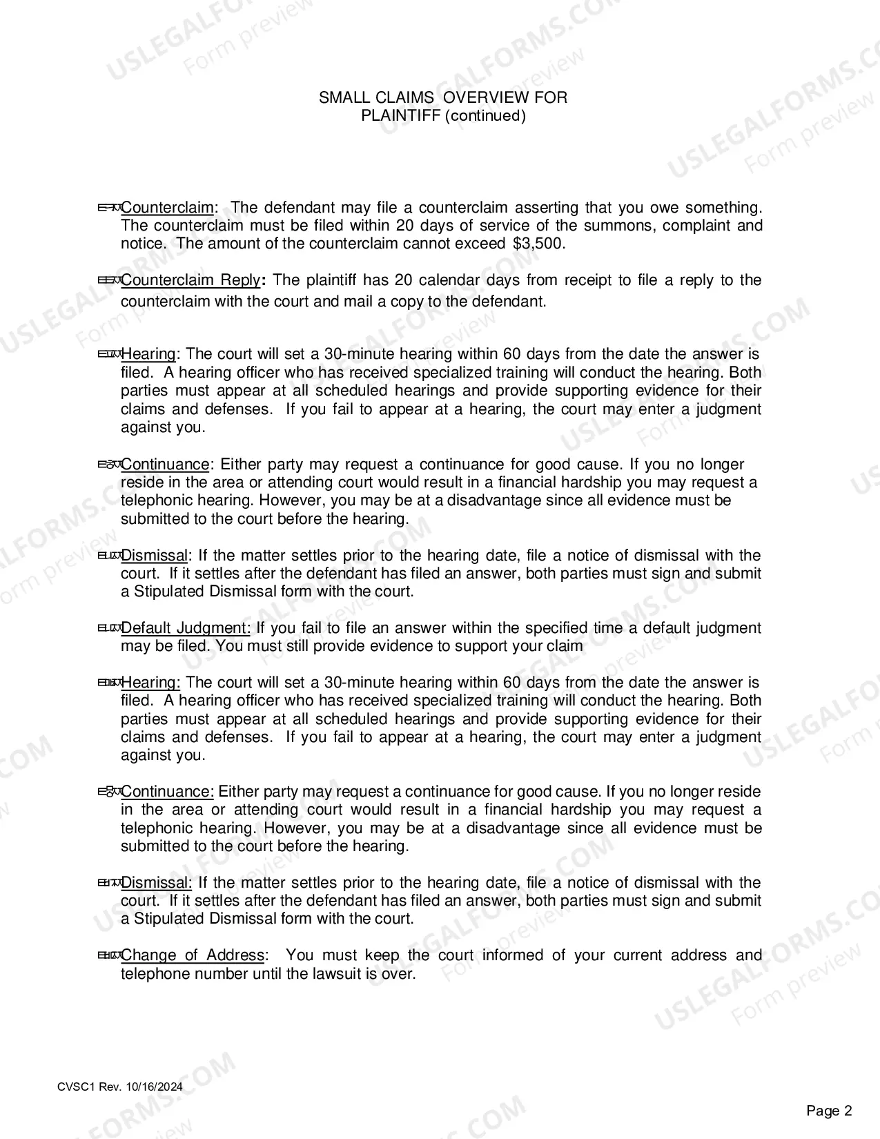 Preview Small Claims Summons and Complaint, and Instructions for Plaintiff