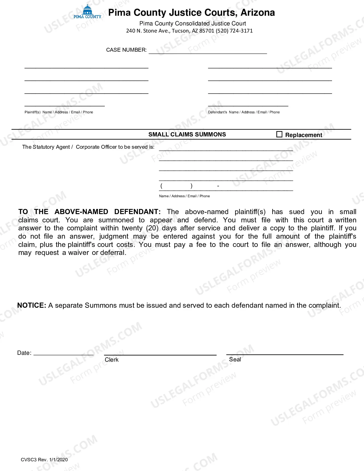 Preview Small Claims Summons and Complaint, and Instructions for Plaintiff